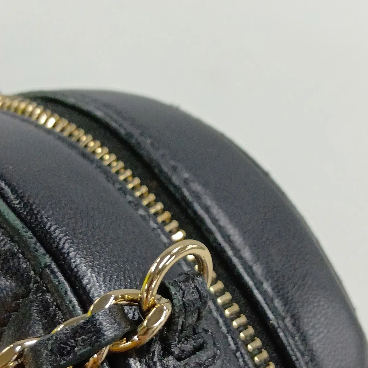 Matelassé Lambskin Chain Shoulder Bag, Round, Black, Gold Hardware — view 8