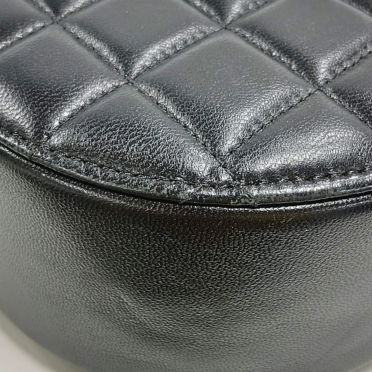 Matelassé Lambskin Chain Shoulder Bag, Round, Black, Gold Hardware — view 9