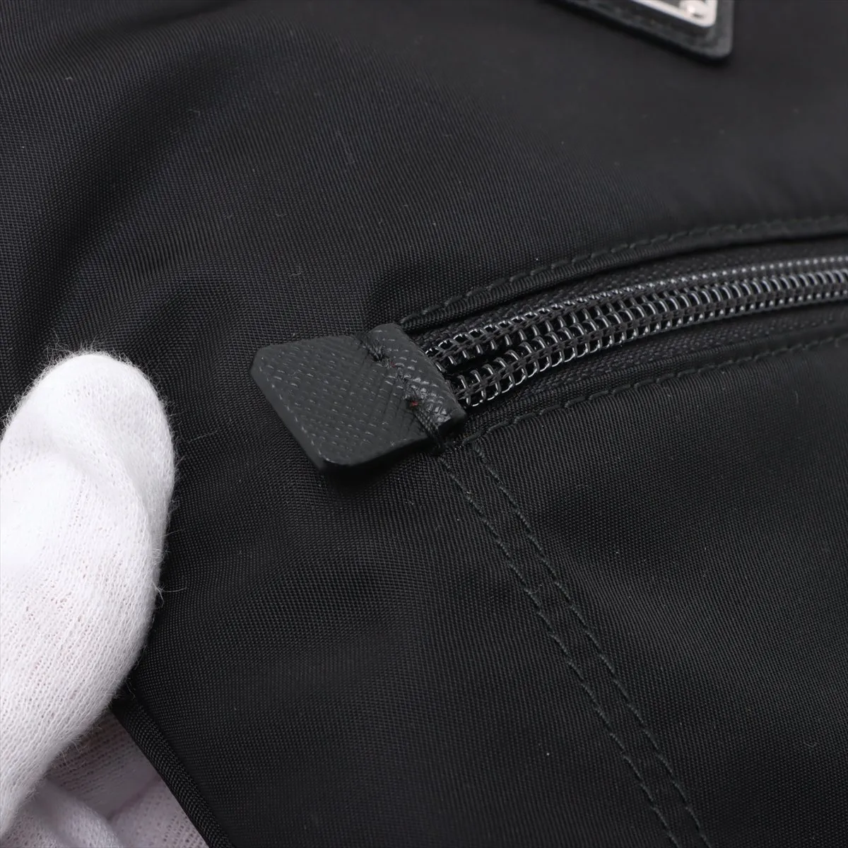 Tessuto Nylon x Leather Shoulder Bag Black 1BH716 — view 11