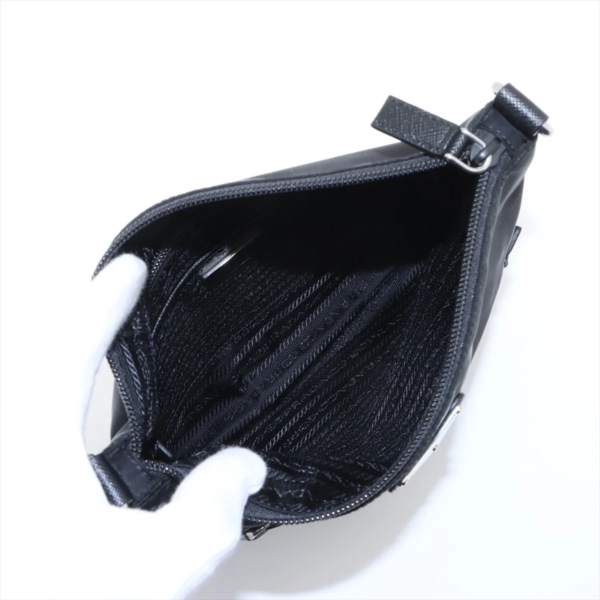 Tessuto Nylon x Leather Shoulder Bag Black 1BH716 — view 6