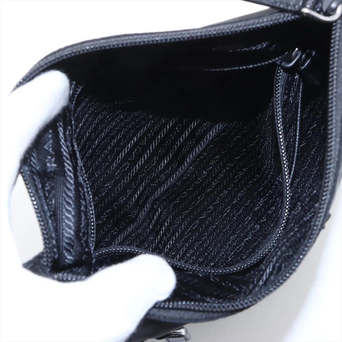Tessuto Nylon x Leather Shoulder Bag Black 1BH716 — view 8