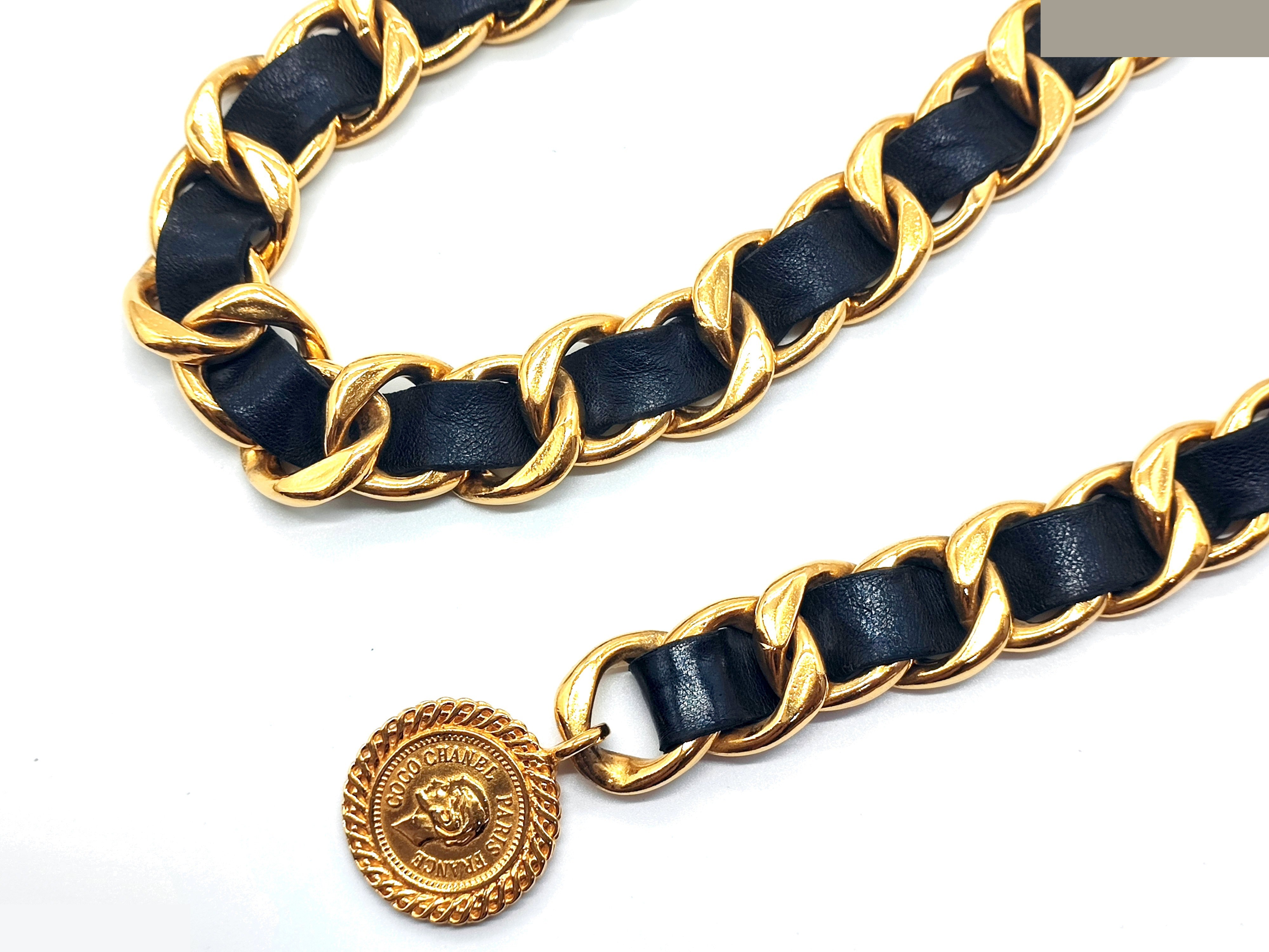 Coco Mark Mademoiselle Leather Chain Belt, Total Length Approx. 80cm — view 4
