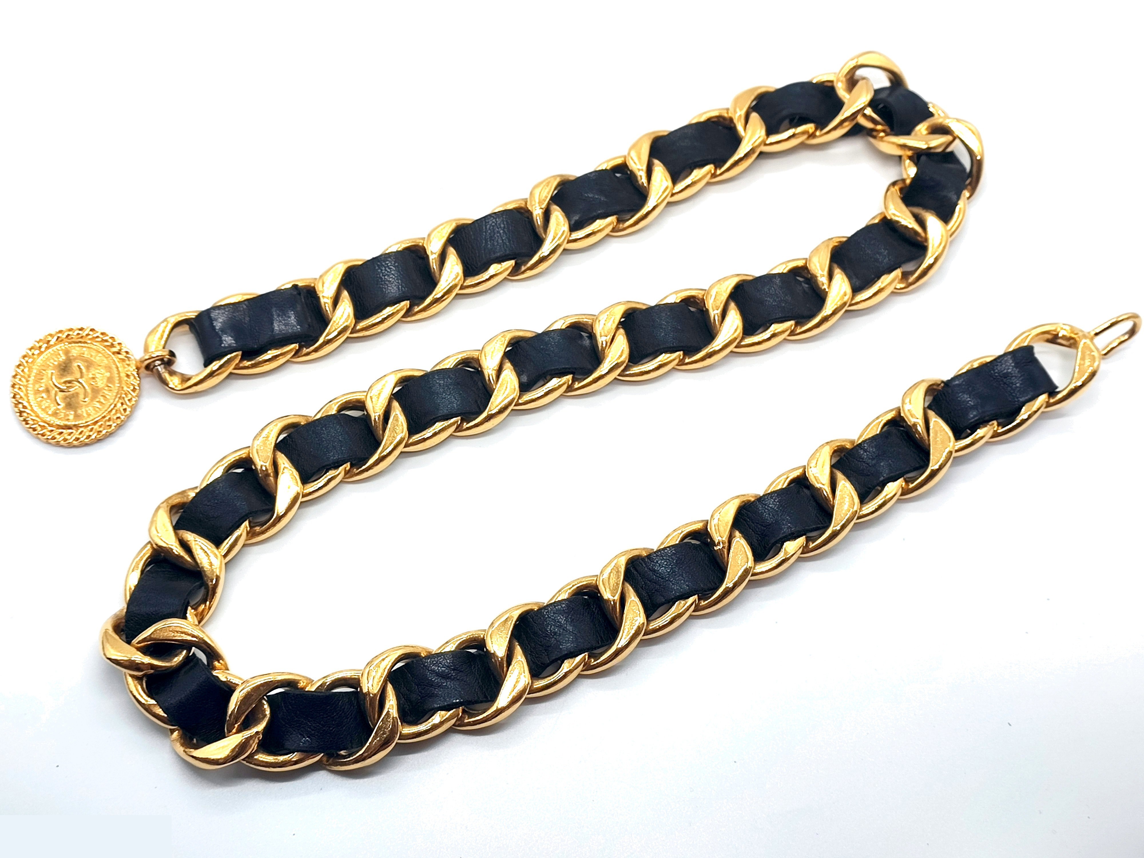 Coco Mark Mademoiselle Leather Chain Belt, Total Length Approx. 80cm — view 6