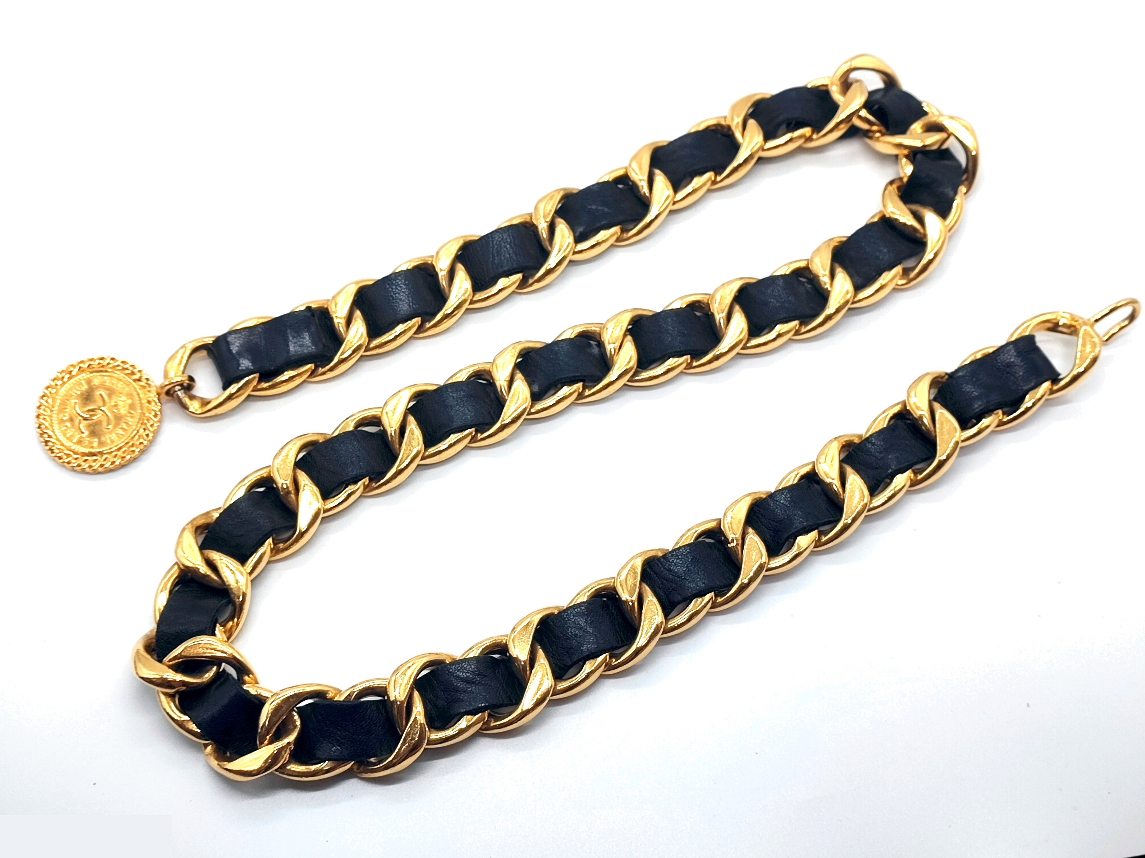 Coco Mark Mademoiselle Leather Chain Belt, Total Length Approx. 80cm — view 7