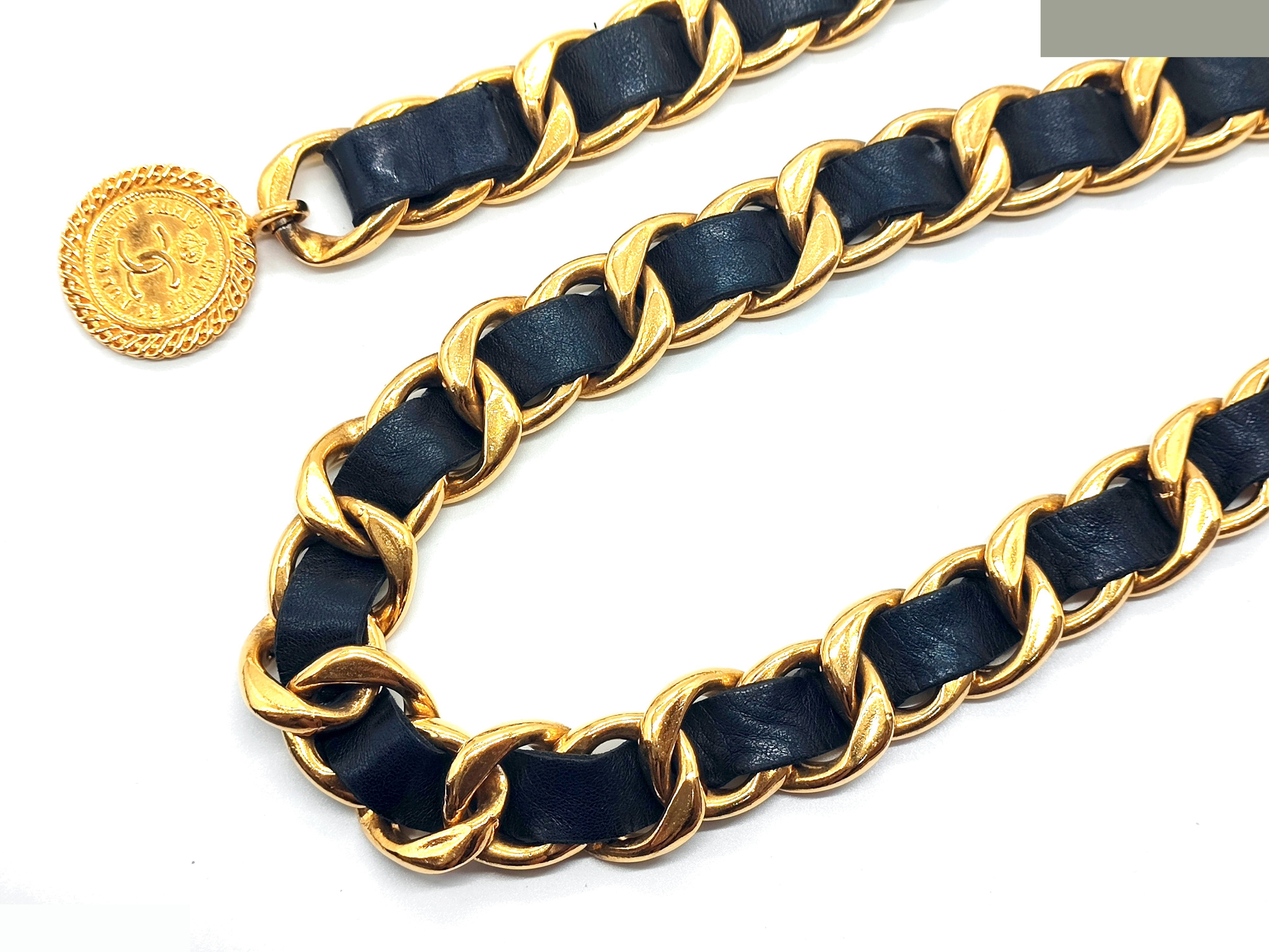 Coco Mark Mademoiselle Leather Chain Belt, Total Length Approx. 80cm — view 8