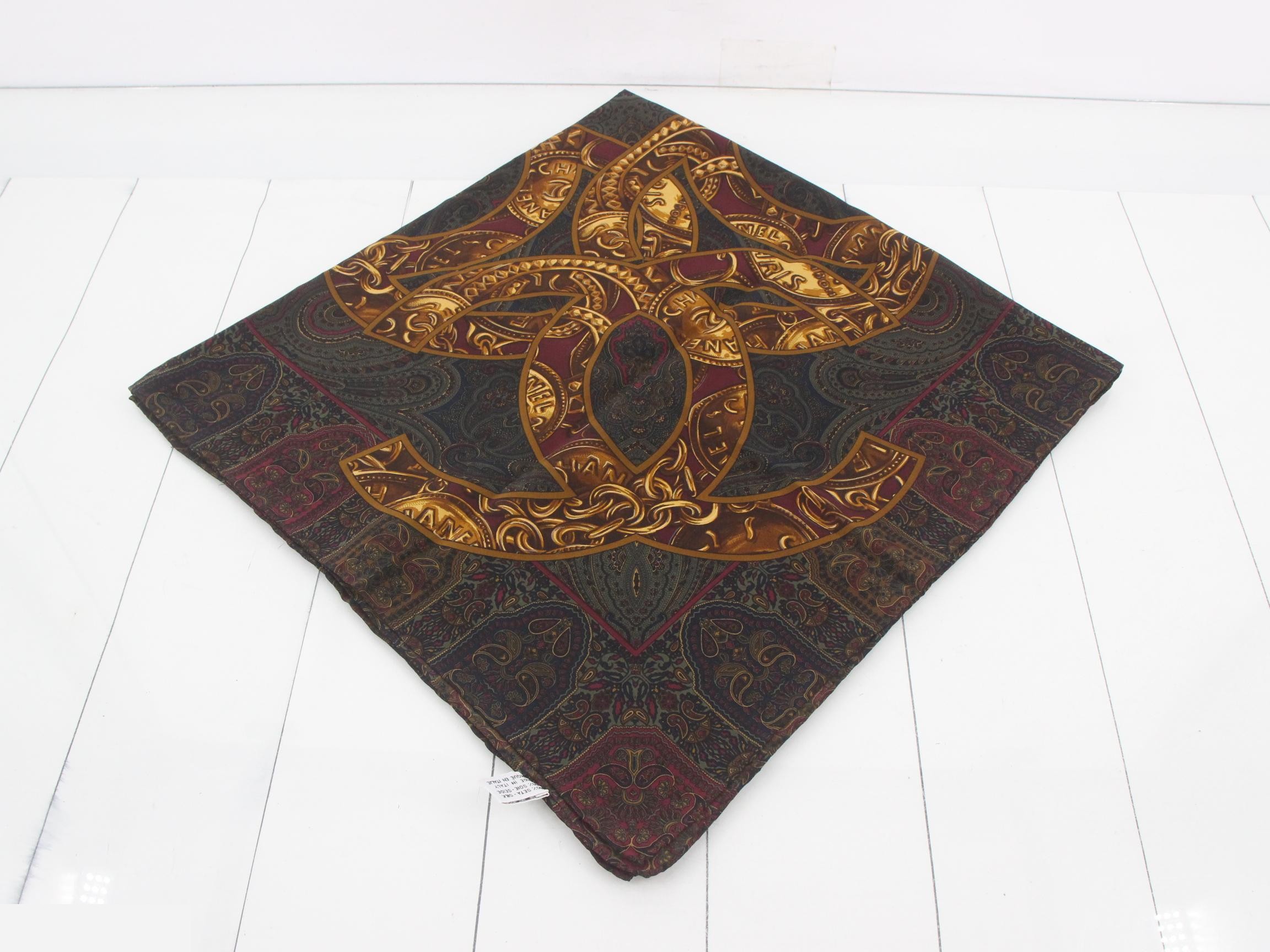 Coco Mark Paisley Vintage Large Silk Scarf with Tag — view 2