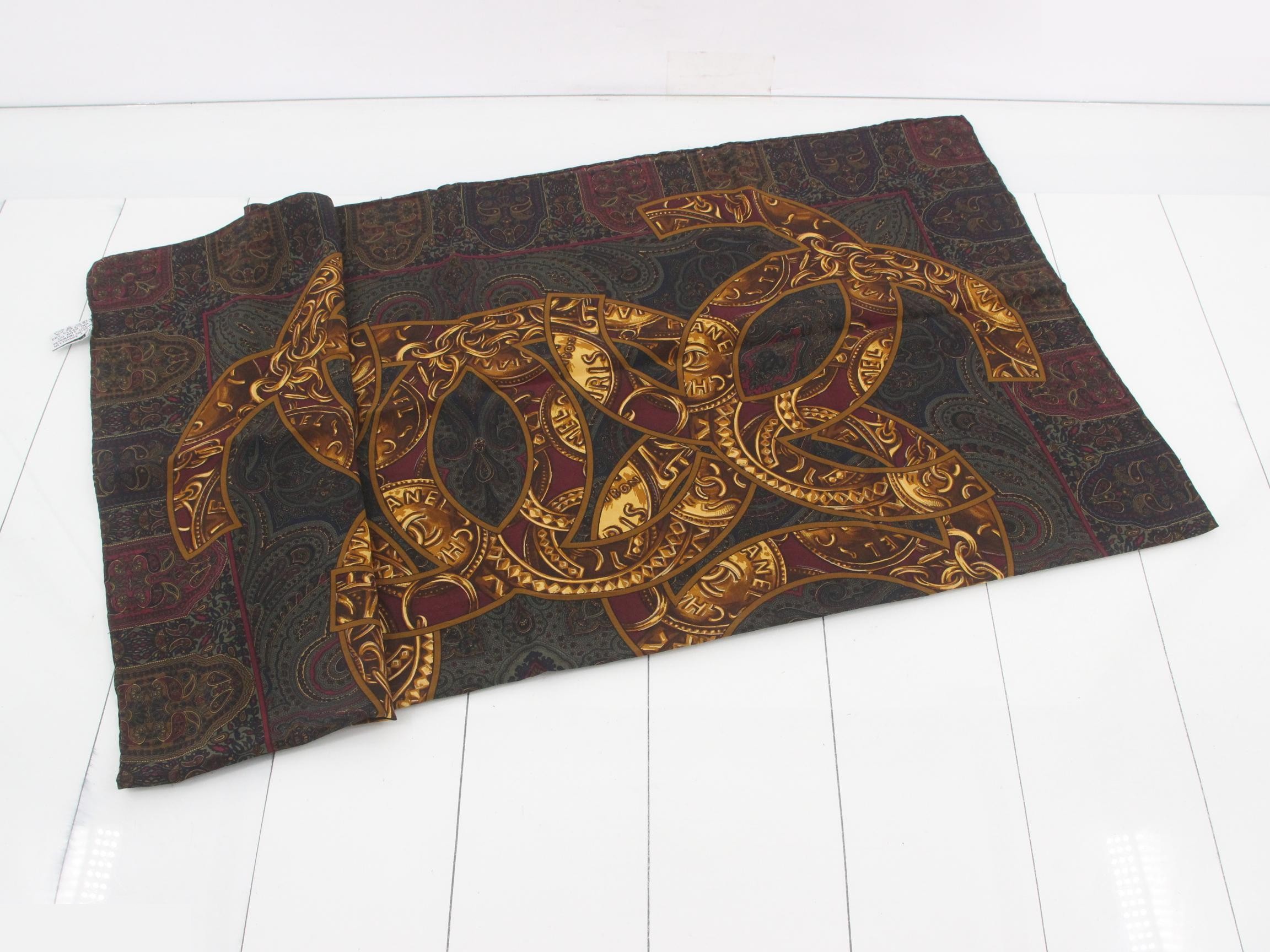 Coco Mark Paisley Vintage Large Silk Scarf with Tag — view 3