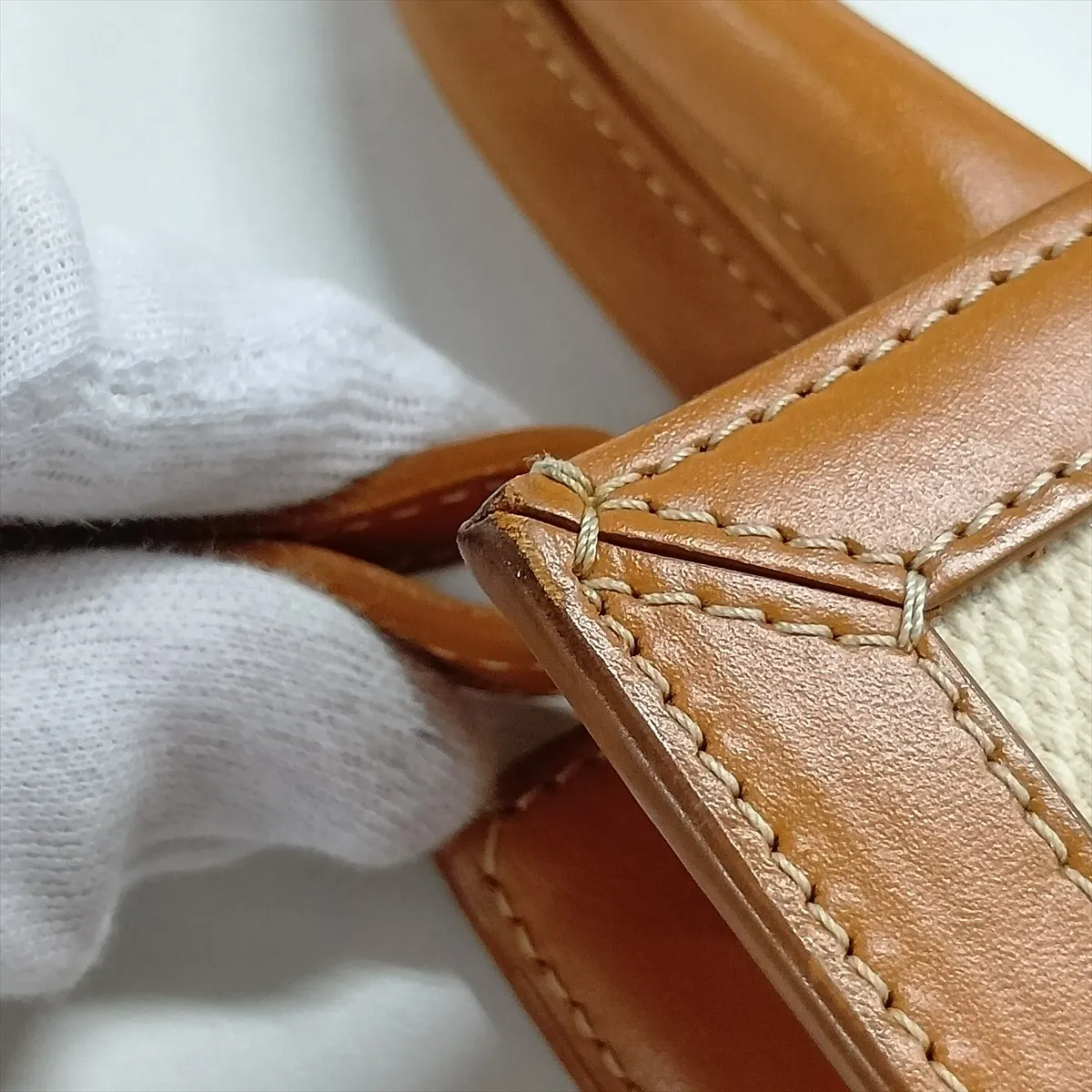 Mini Vertical Cabas Canvas x Leather 2-Way Handbag Beige x Brown — view 11