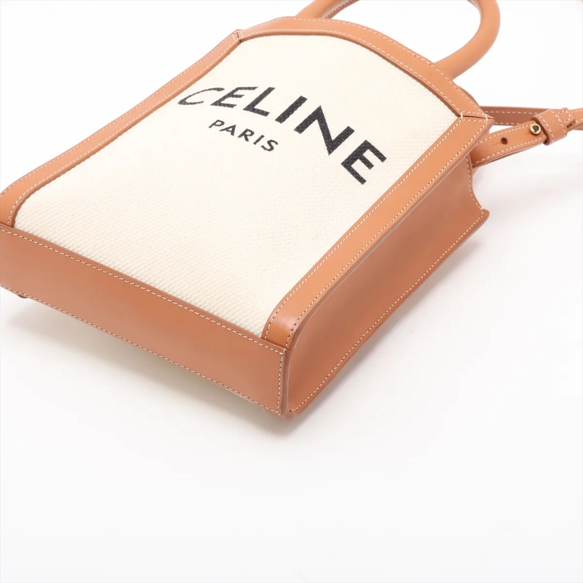 Mini Vertical Cabas Canvas x Leather 2-Way Handbag Beige x Brown — view 3