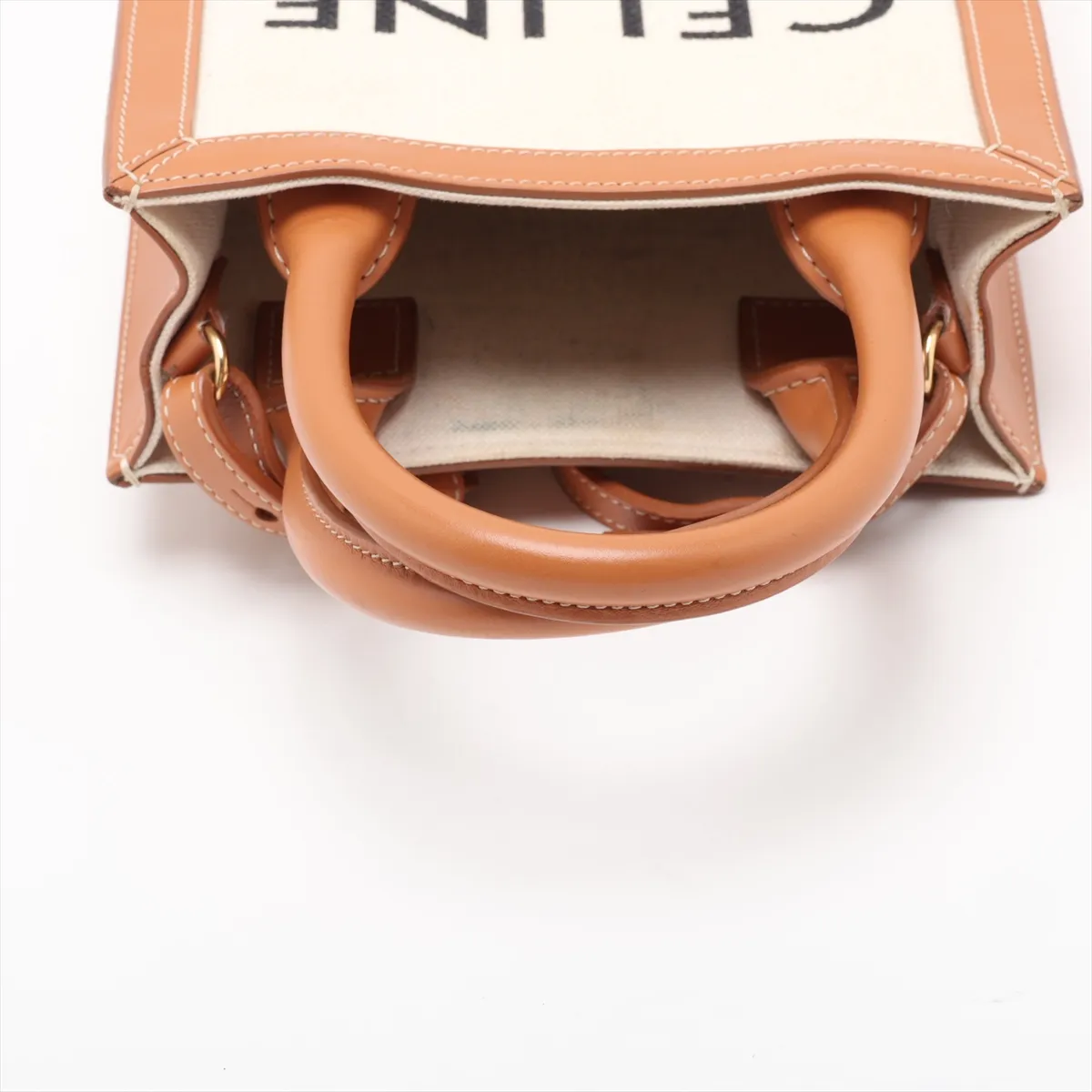 Mini Vertical Cabas Canvas x Leather 2-Way Handbag Beige x Brown — view 5