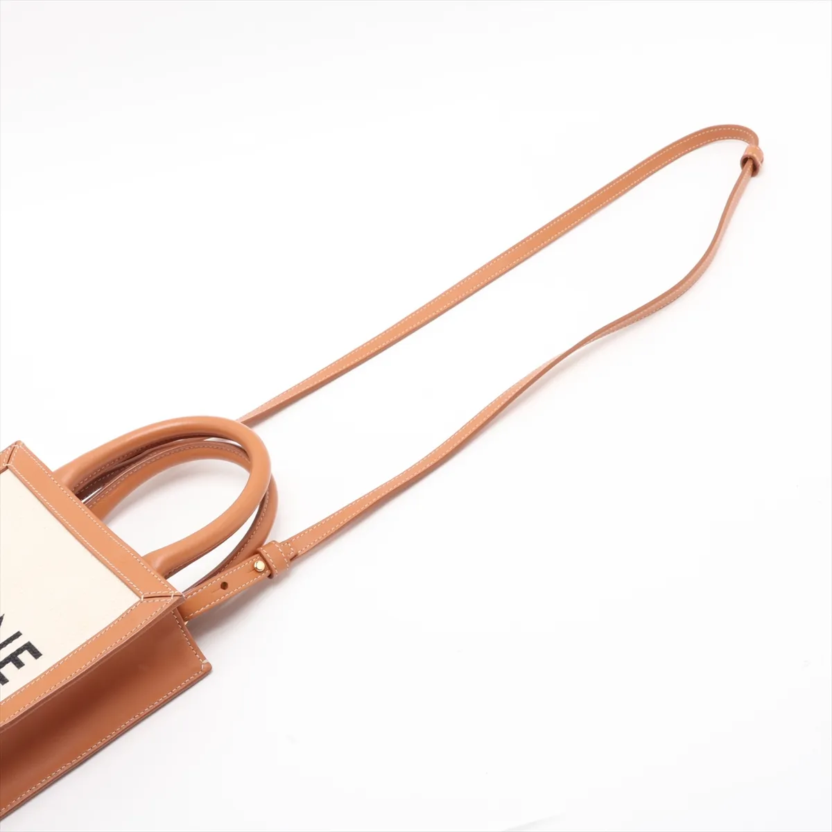 Mini Vertical Cabas Canvas x Leather 2-Way Handbag Beige x Brown — view 7