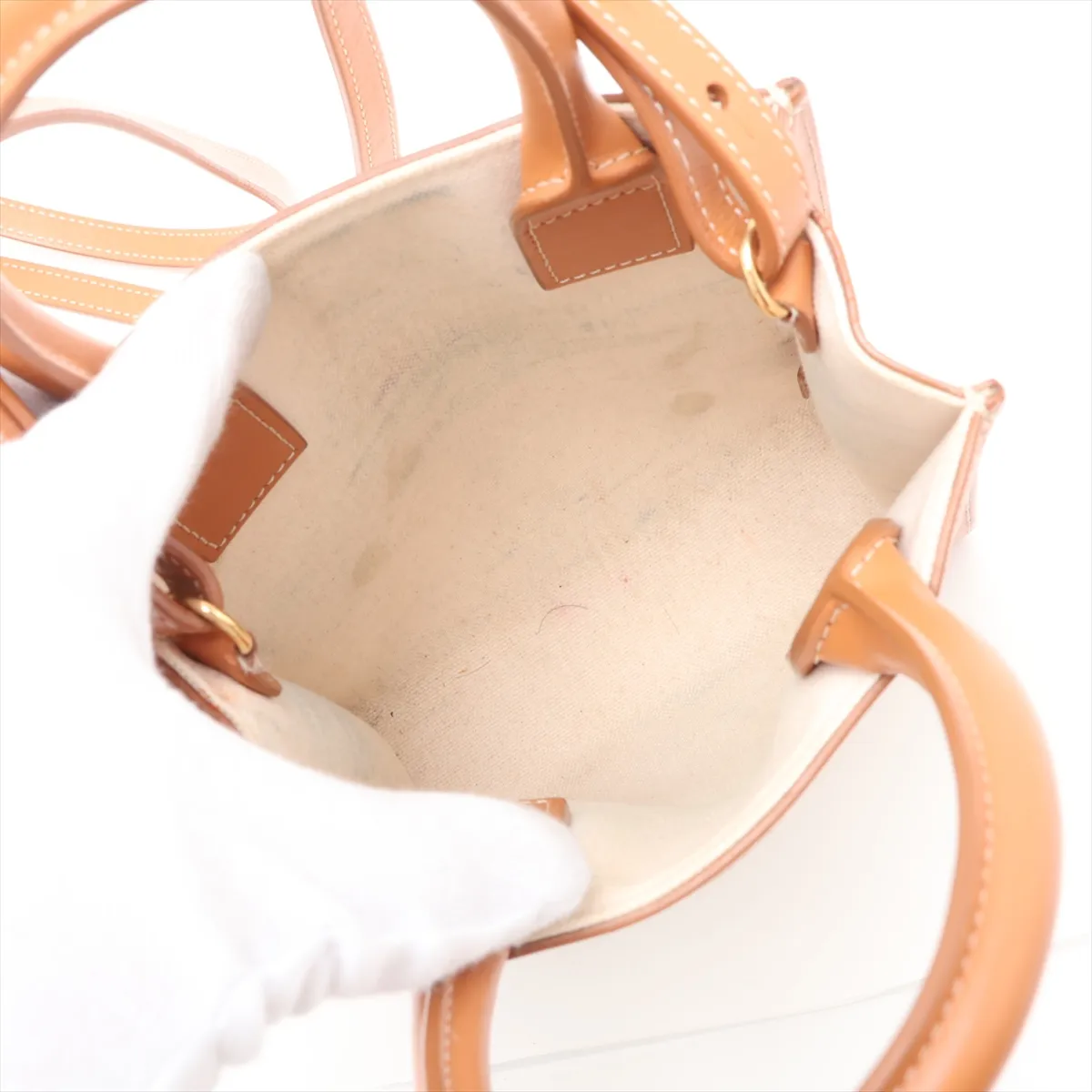 Mini Vertical Cabas Canvas x Leather 2-Way Handbag Beige x Brown — view 8