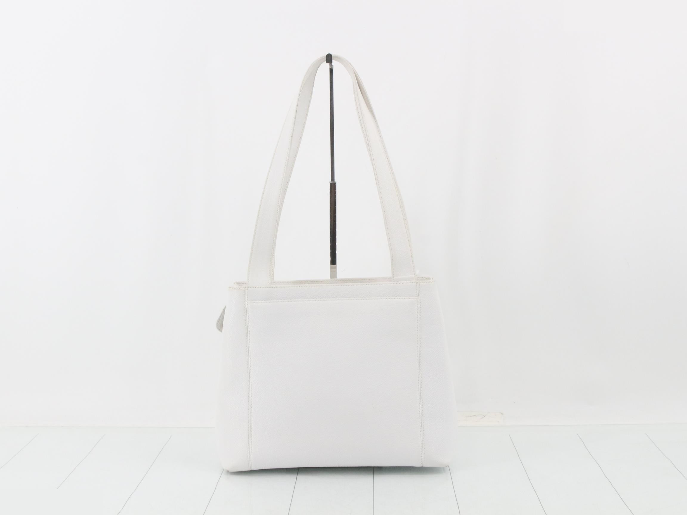 Caviar leather tote bag with brand logo, white. — view 2