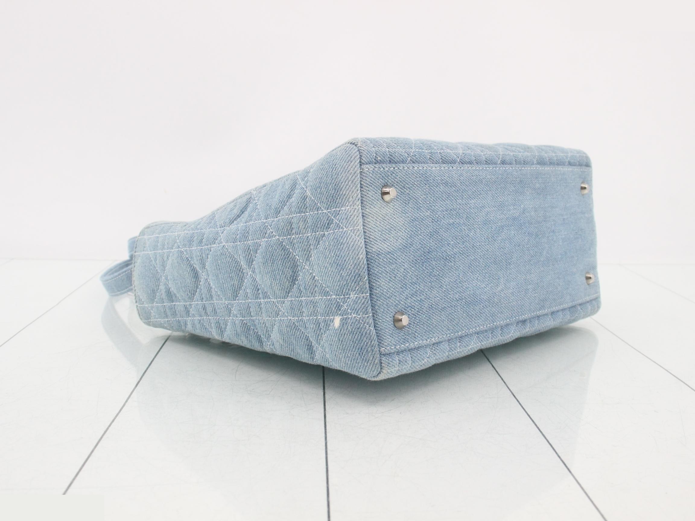 Cannage Lady Dior 2-Way Bag, Light Blue Denim, Clear Handle — view 5