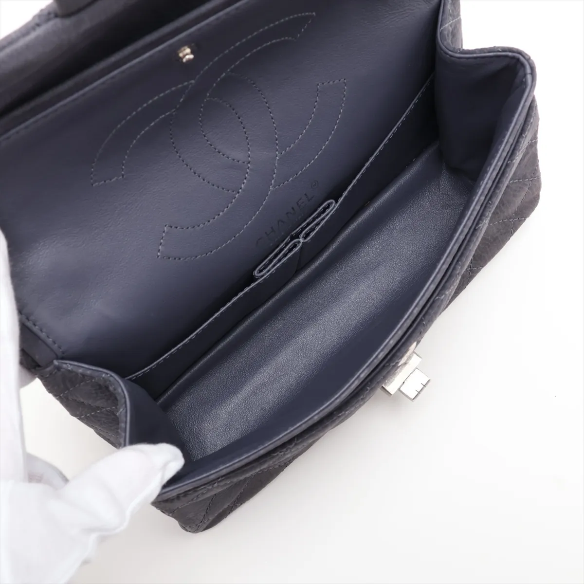Matelassé 2.55 Leather Double Flap Double Chain Bag, Gray with Gunmetal Hardware, 17613990, Serial Number , A37586 — view 7