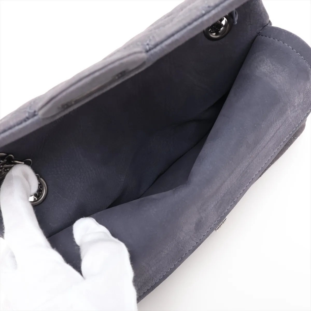 Matelassé 2.55 Leather Double Flap Double Chain Bag, Gray with Gunmetal Hardware, 17613990, Serial Number , A37586 — view 9