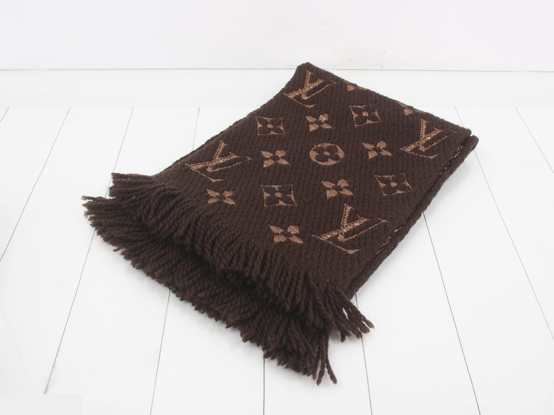 Logo Mania Long Scarf, Domestic Tag Included, Brown x Gold