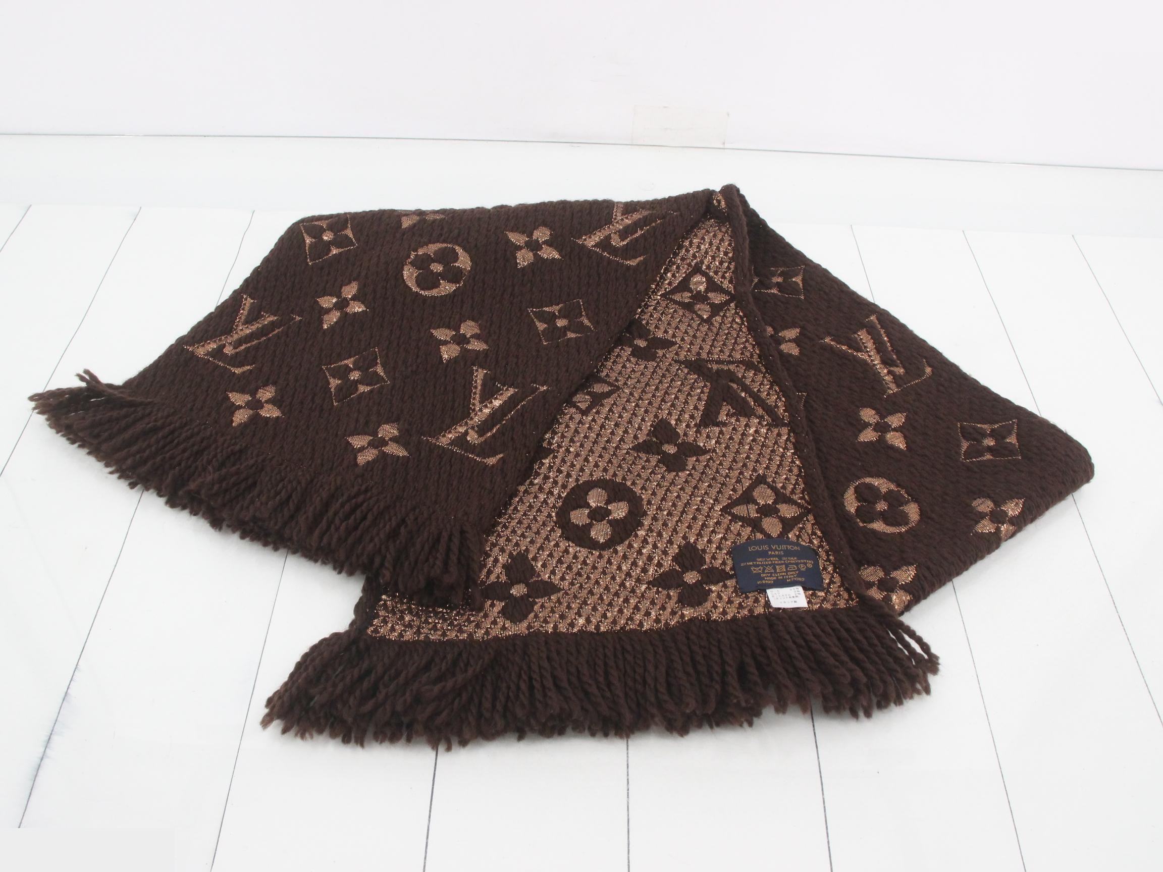 Logo Mania Long Scarf, Domestic Tag Included, Brown x Gold — view 2
