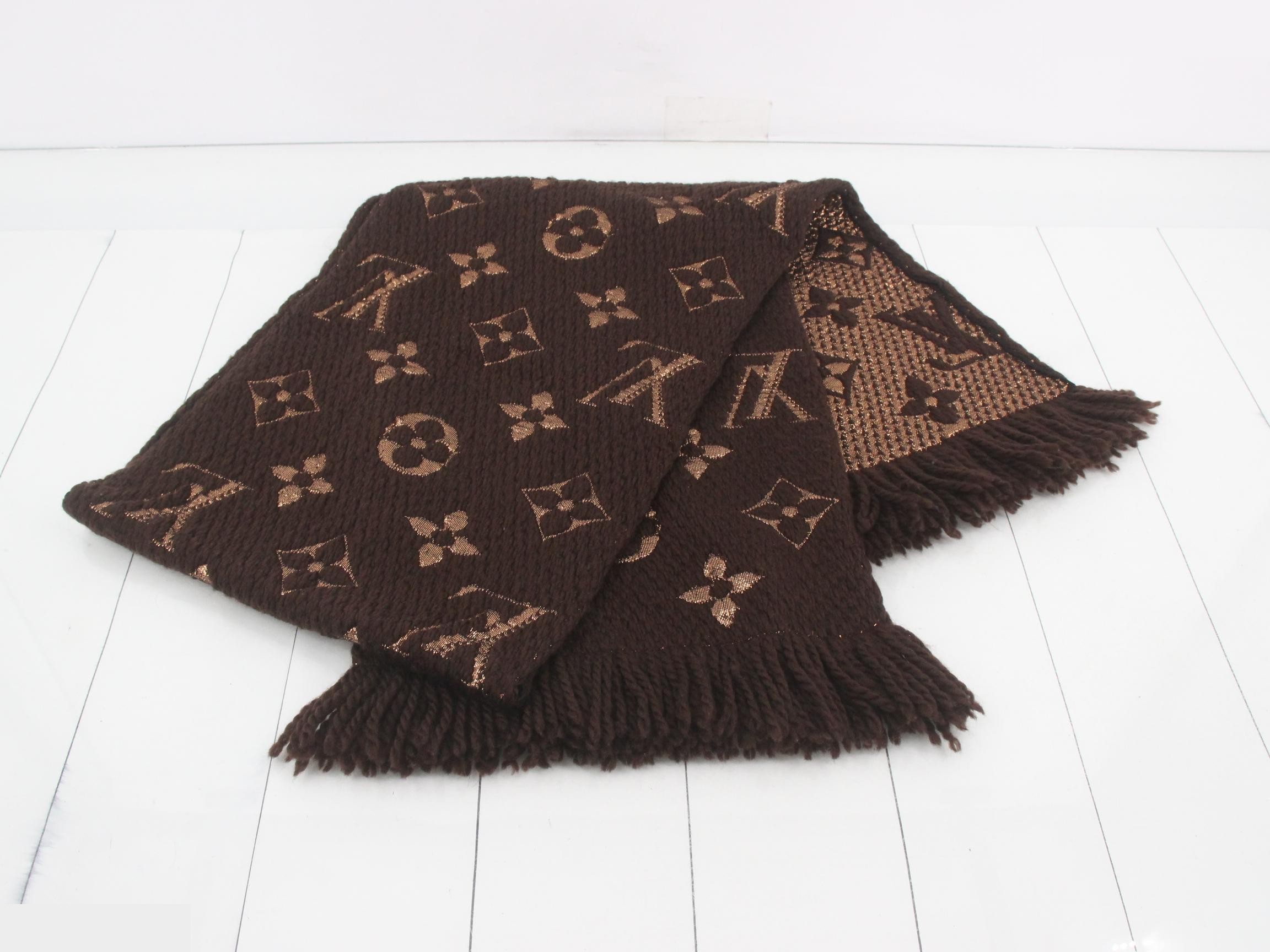 Logo Mania Long Scarf, Domestic Tag Included, Brown x Gold — view 3