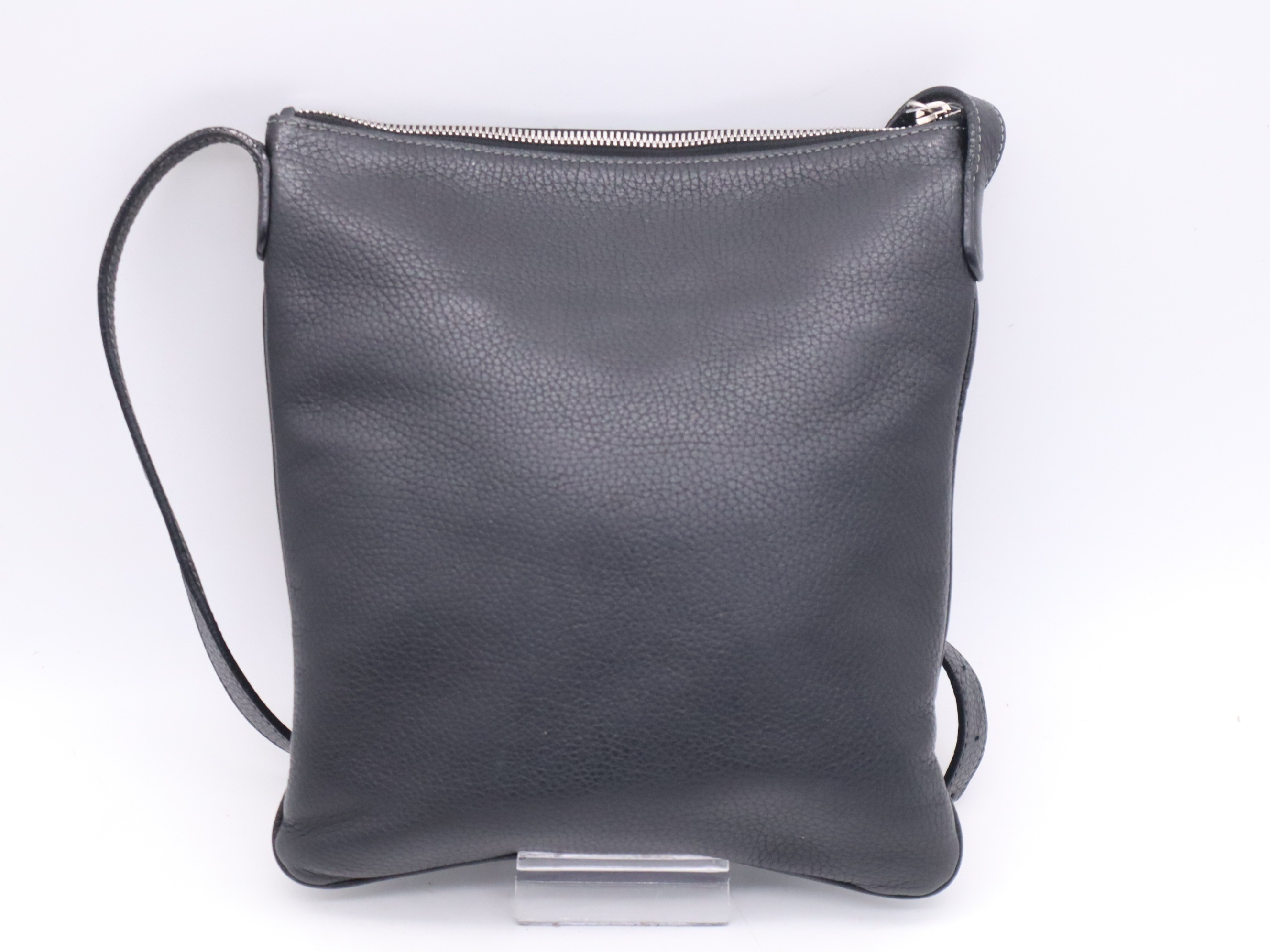 Leather logo shoulder bag, crossbody style, no gusset, black, silver hardware — view 2