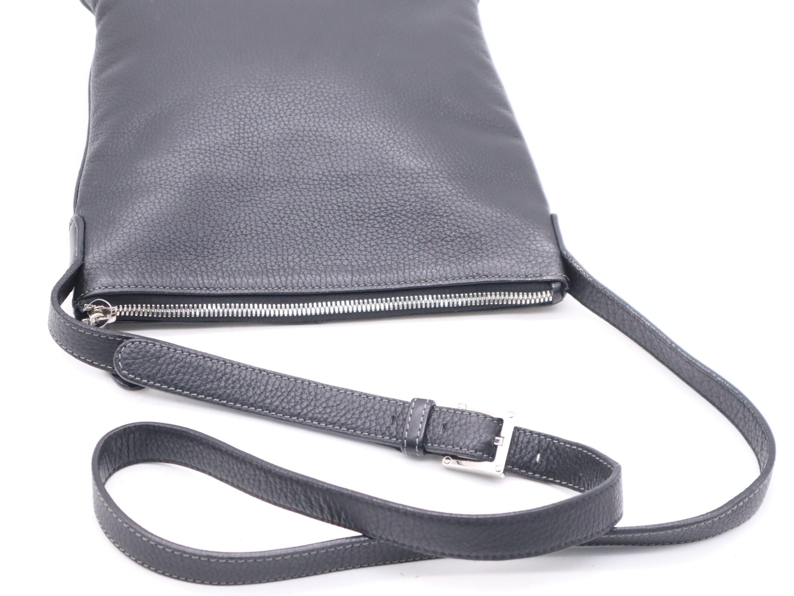 Leather logo shoulder bag, crossbody style, no gusset, black, silver hardware — view 6