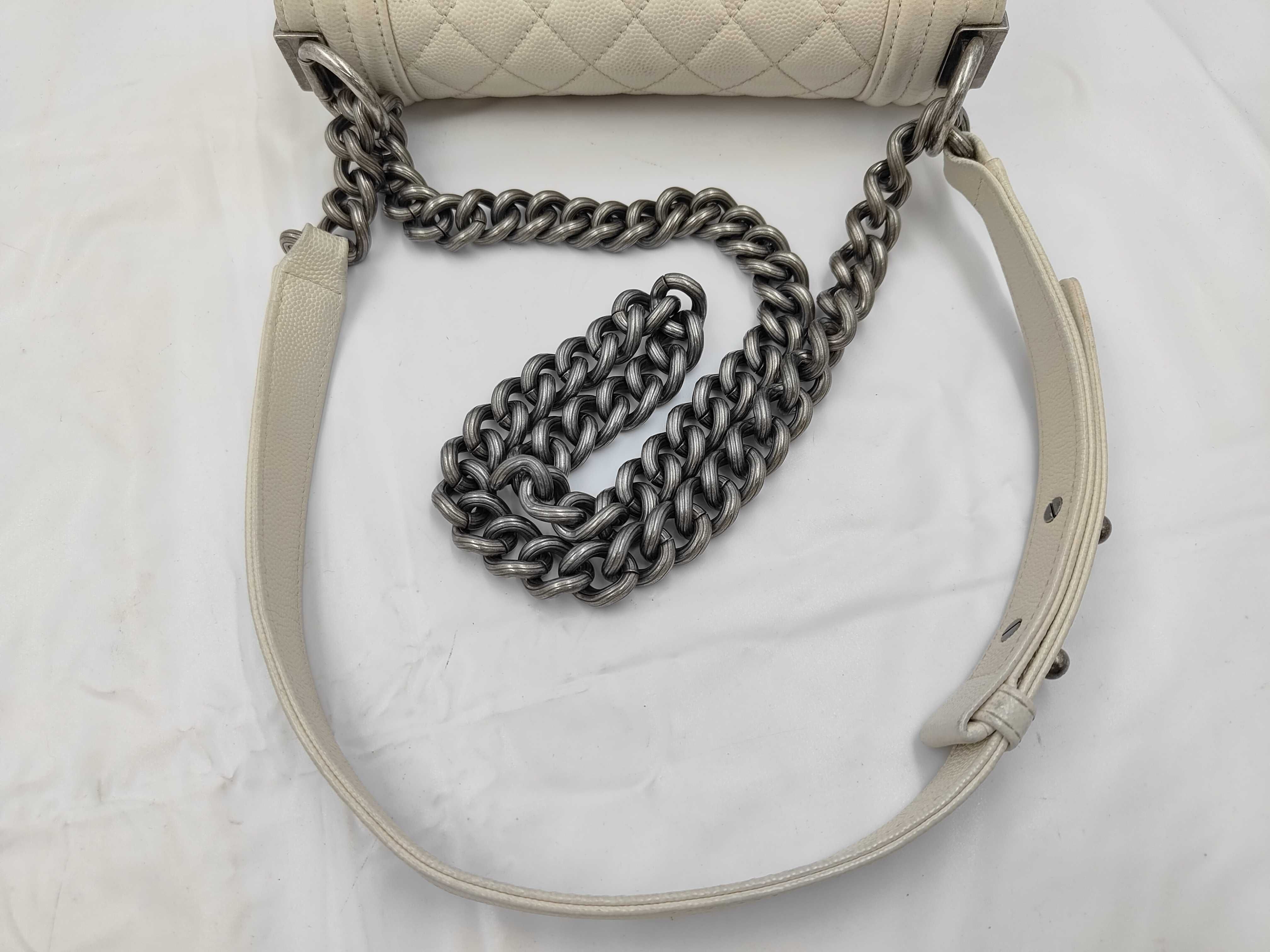 Boy Chanel 20 Chain Shoulder Bag, Caviar Leather, White Shoulder Bag — view 3