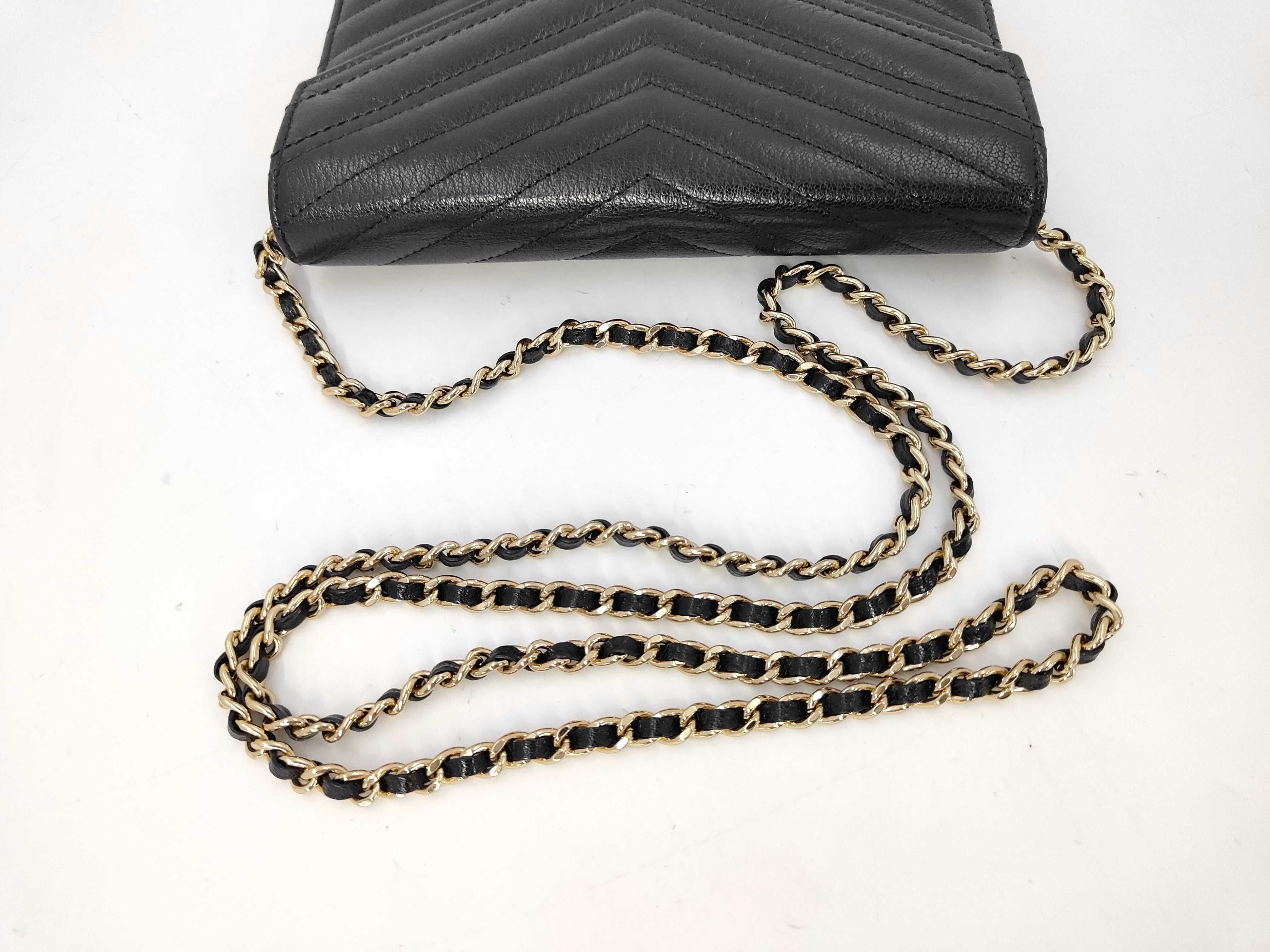 Chain Wallet, Series 27, V-stitch, Leather, Black, Gold Hardware, Shoulder Bag — view 5