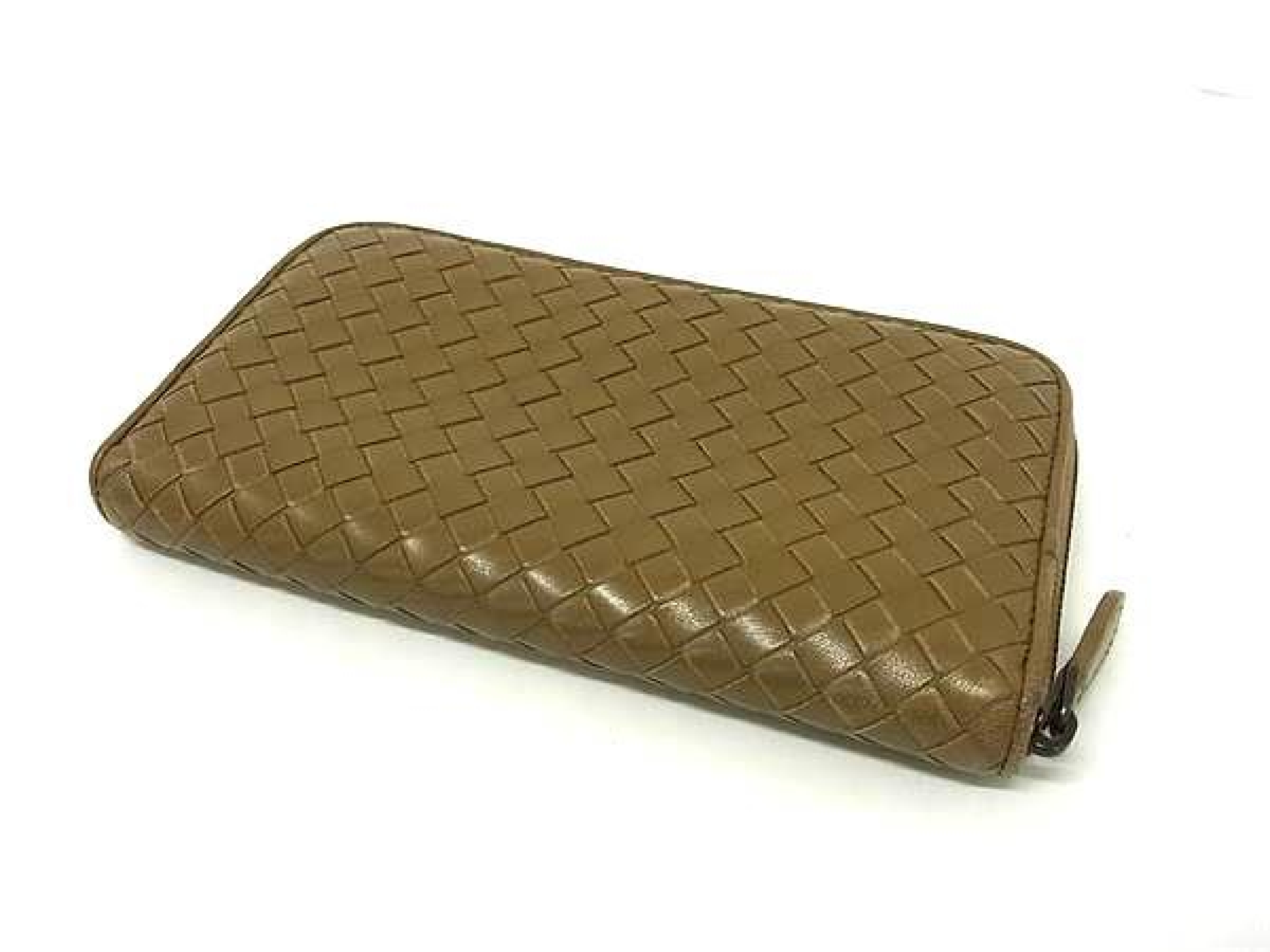 Intrecciato Leather Round Zip Long Wallet, Billfold, Brown, HD0736 — view 2