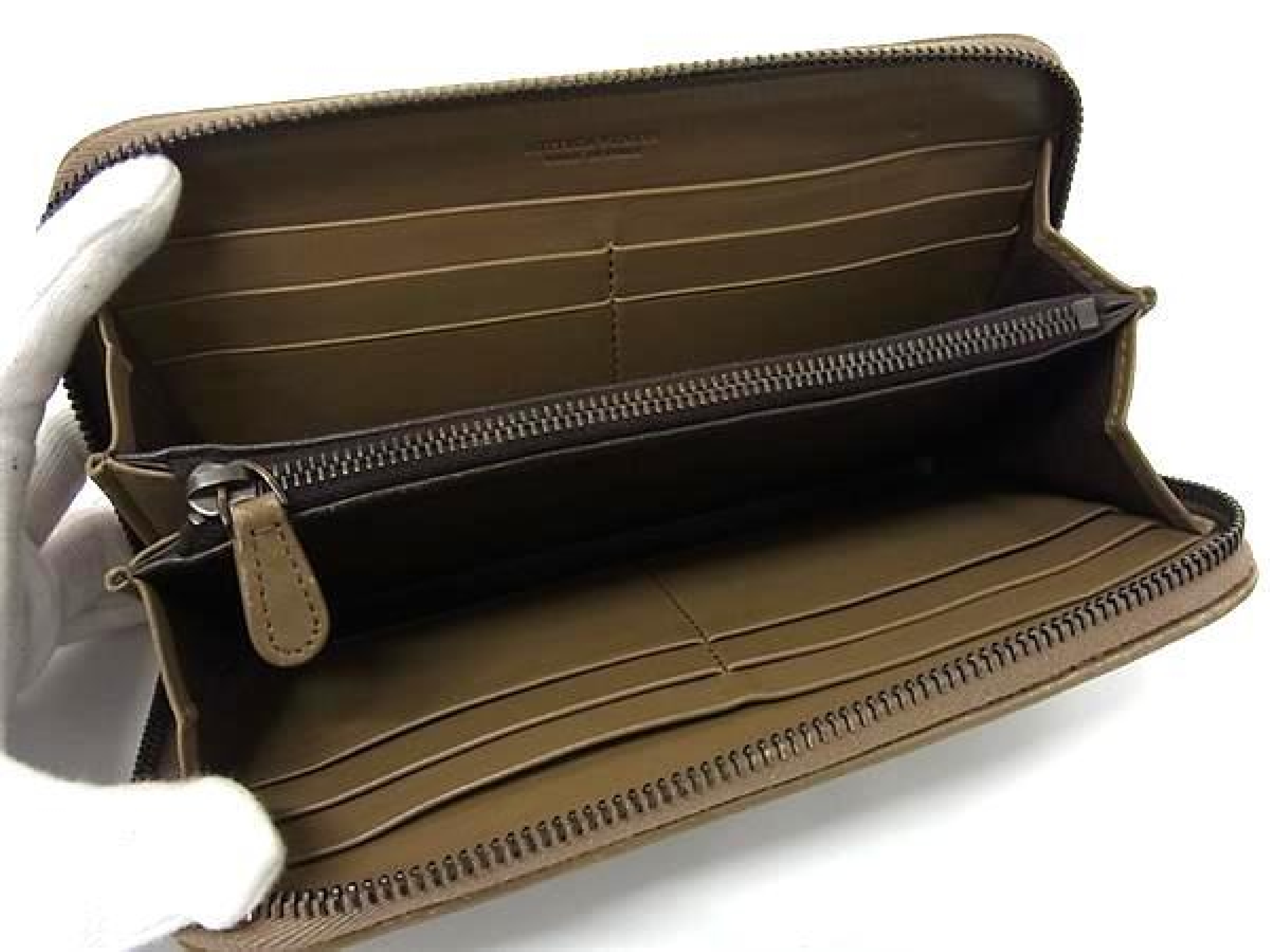 Intrecciato Leather Round Zip Long Wallet, Billfold, Brown, HD0736 — view 3