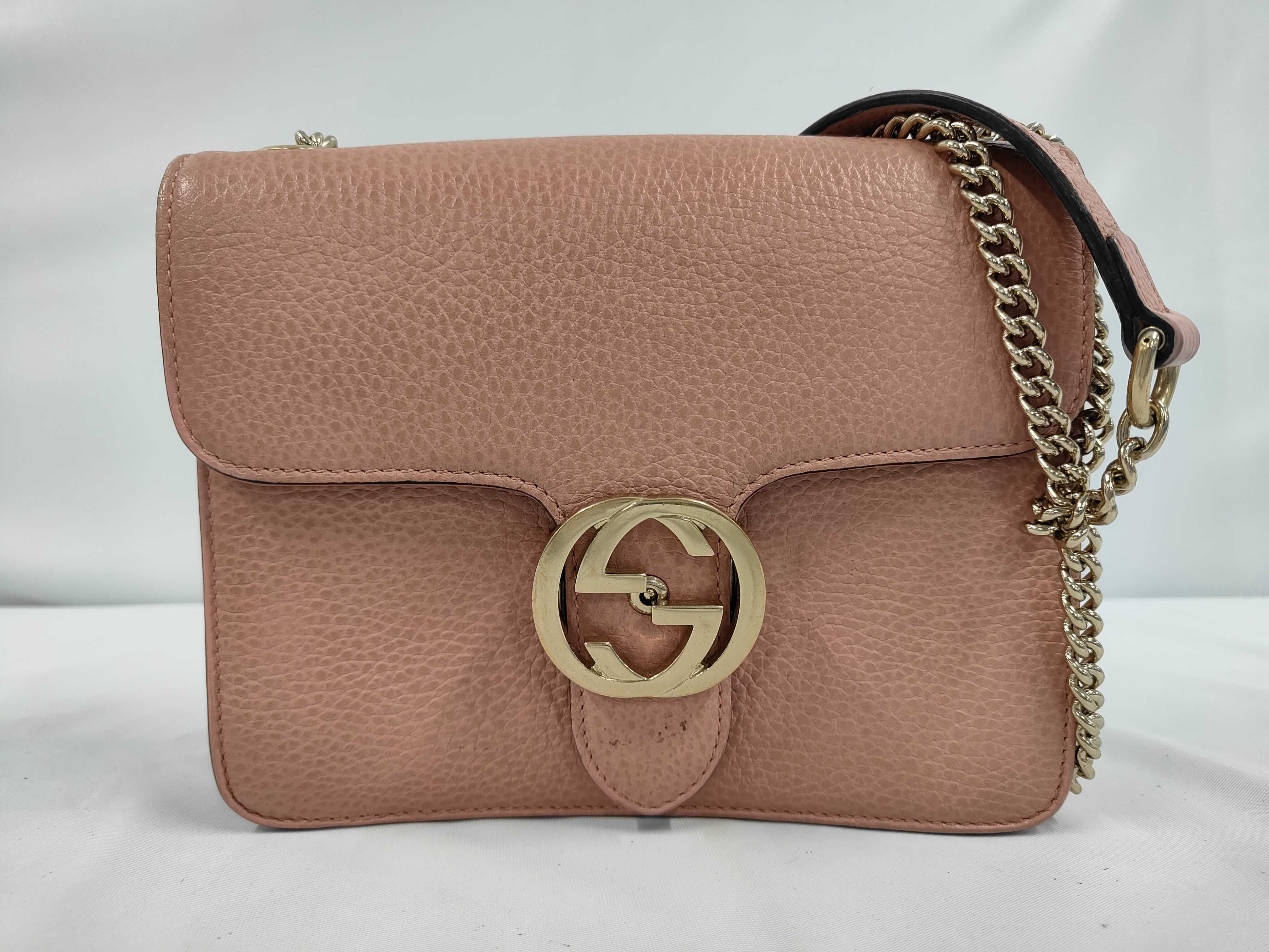 Interlocking G Pink Calf Leather Medium Shoulder Bag with Gold Hardware