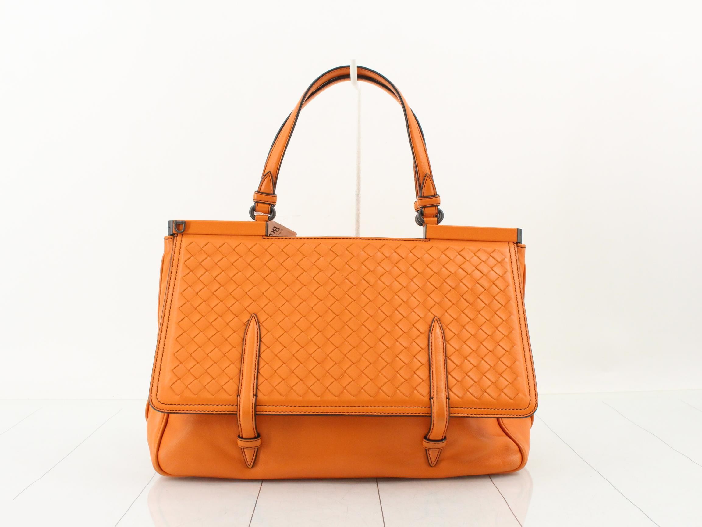 Intrecciato tote bag, leather, orange — view 2