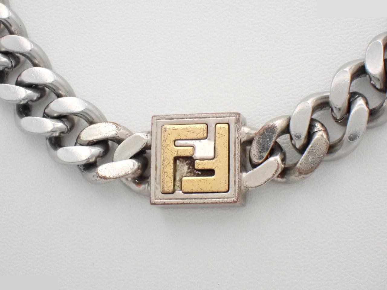 FF logo plate curb chain necklace, total length approximately 52cm — view 2