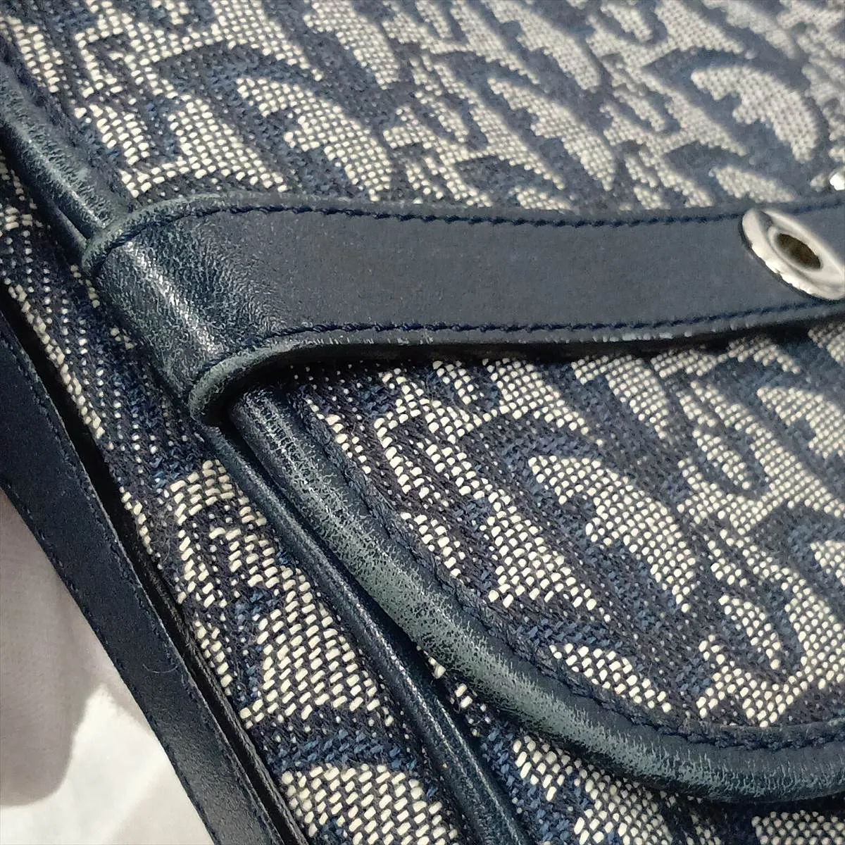 Trotter Canvas x Leather Shoulder Bag, Navy — view 13