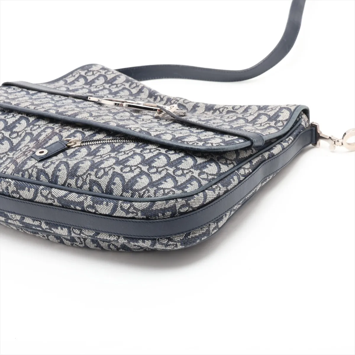 Trotter Canvas x Leather Shoulder Bag, Navy — view 3