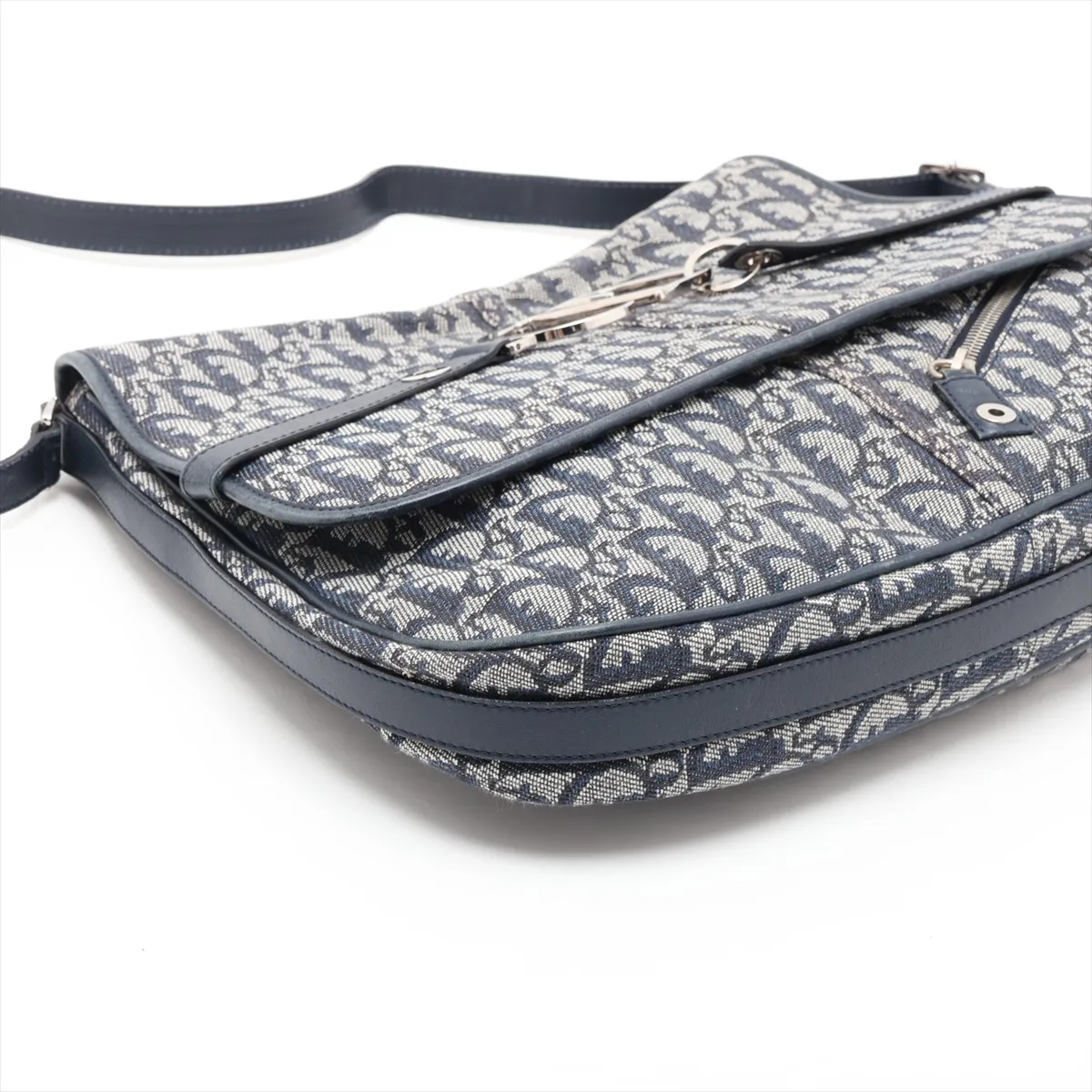 Trotter Canvas x Leather Shoulder Bag, Navy — view 4