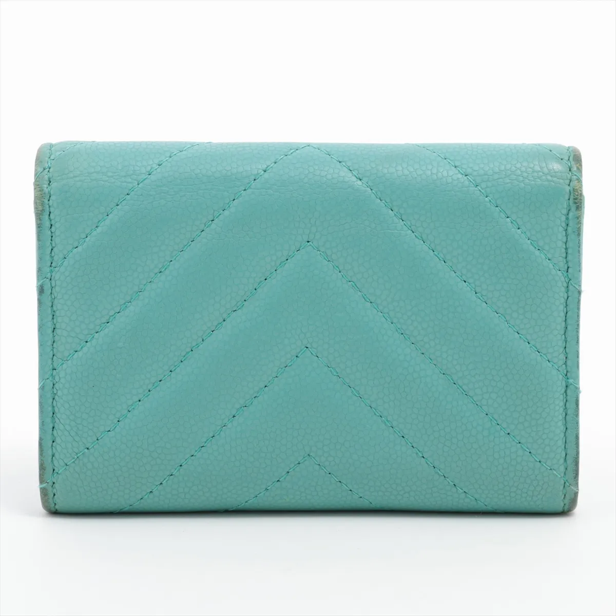 Matelassé Caviar Skin Card Case, Green with Gold Hardware, 27749179 — view 2