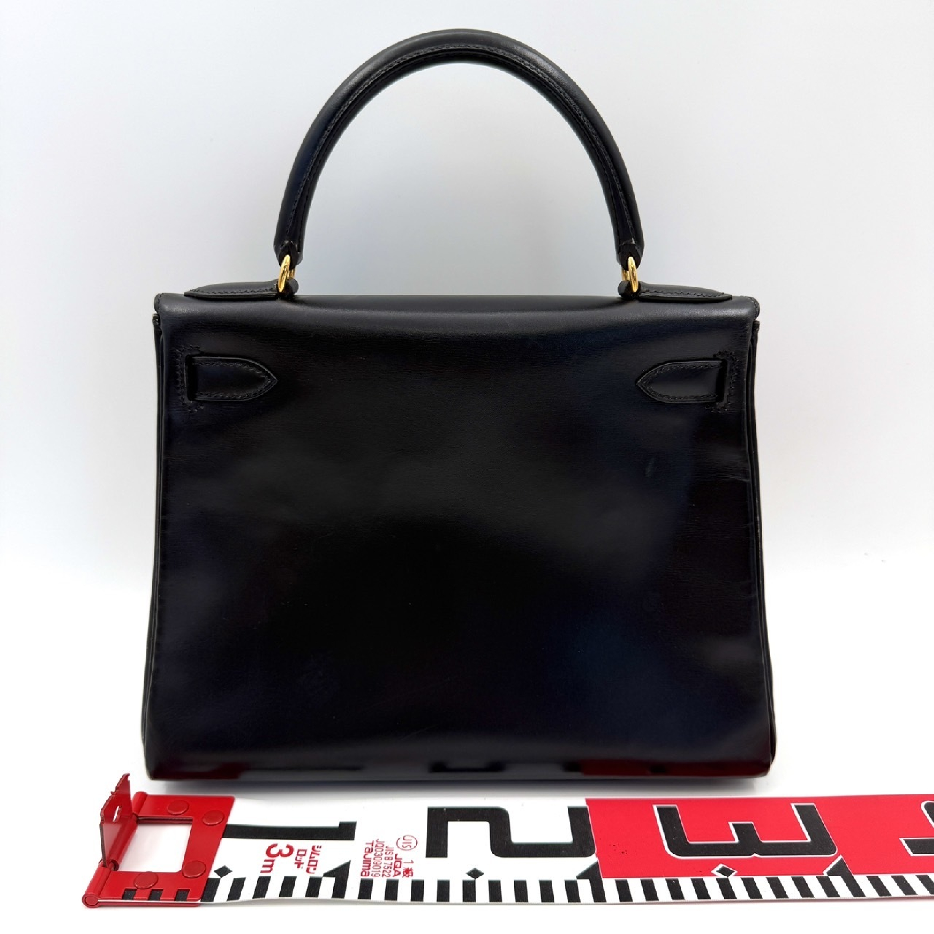 Kelly 28 Box Calf Leather Handbag with Gold Hardware, Black — view 2
