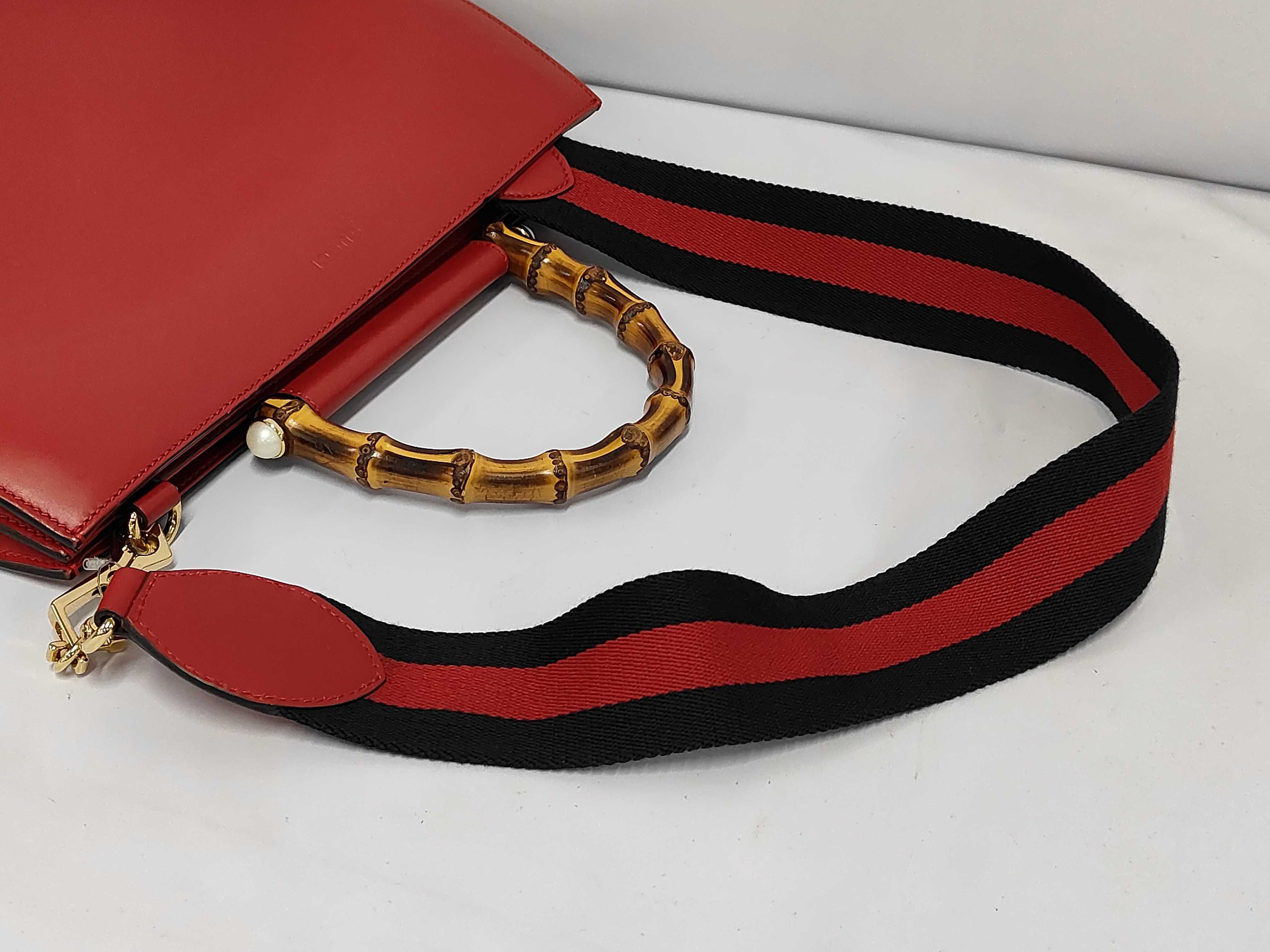 Web Nymphaea Bamboo Tote, Red Calfskin Leather, Gold Hardware Bag — view 5
