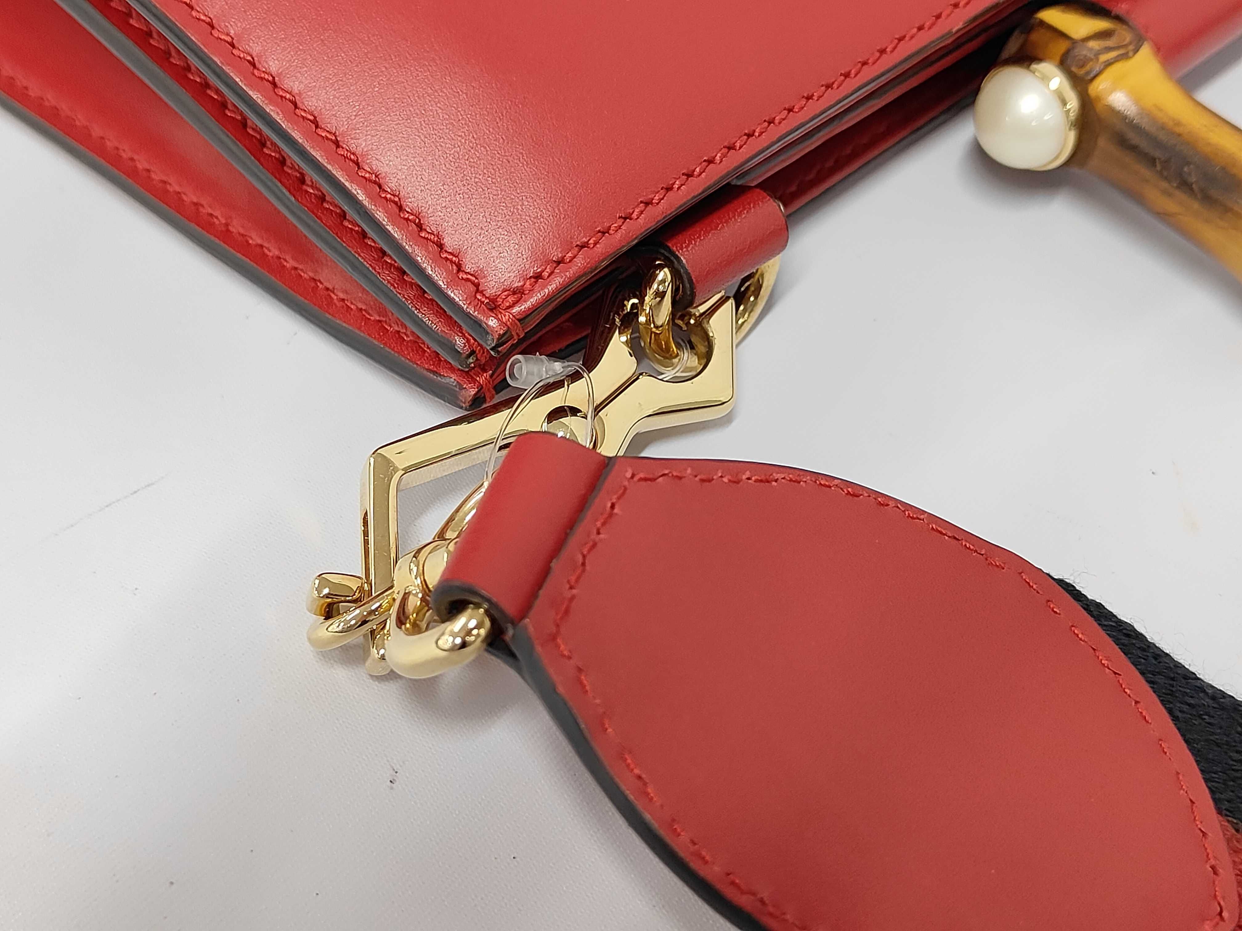 Web Nymphaea Bamboo Tote, Red Calfskin Leather, Gold Hardware Bag — view 8