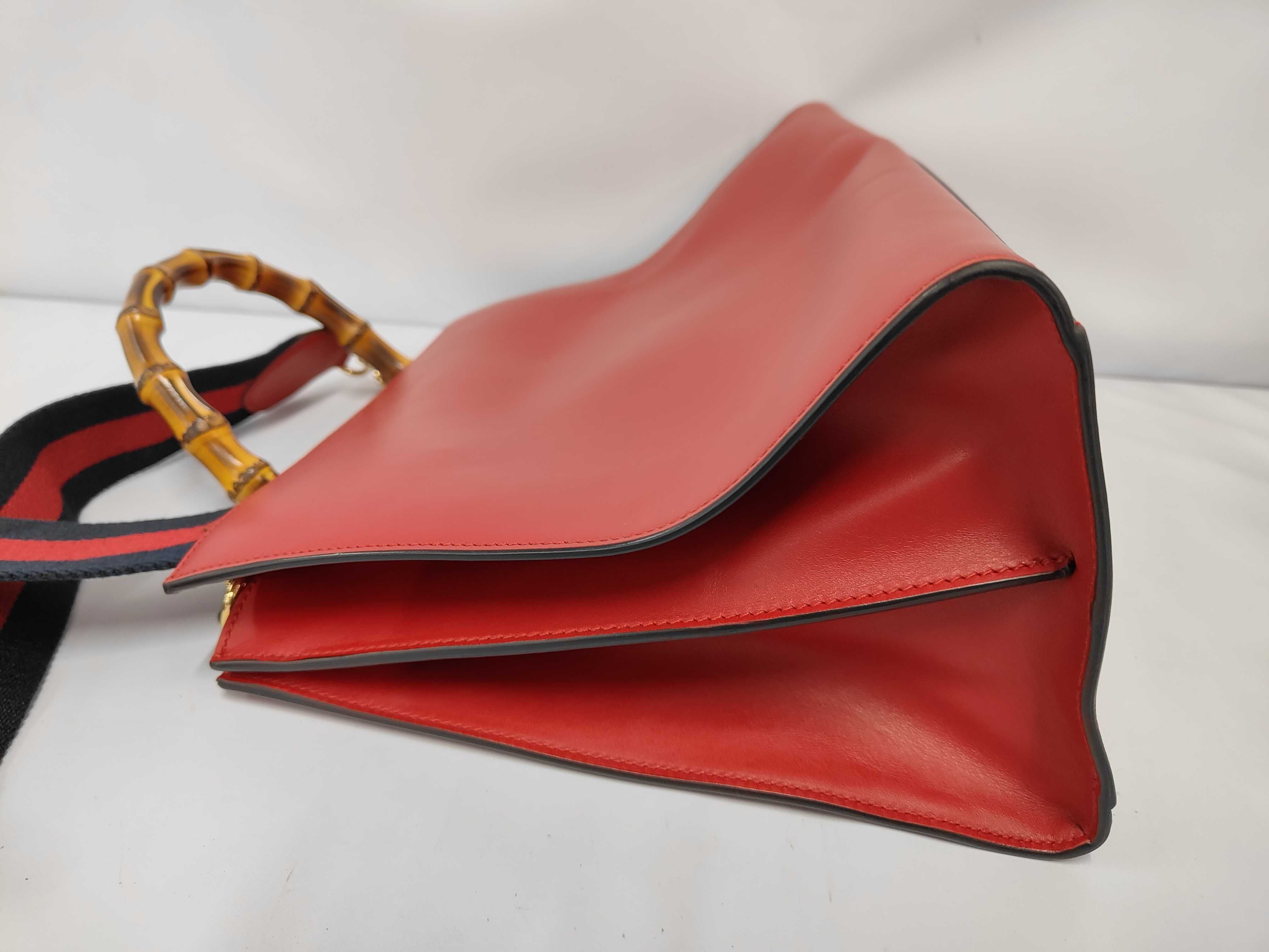 Web Nymphaea Bamboo Tote, Red Calfskin Leather, Gold Hardware Bag — view 9