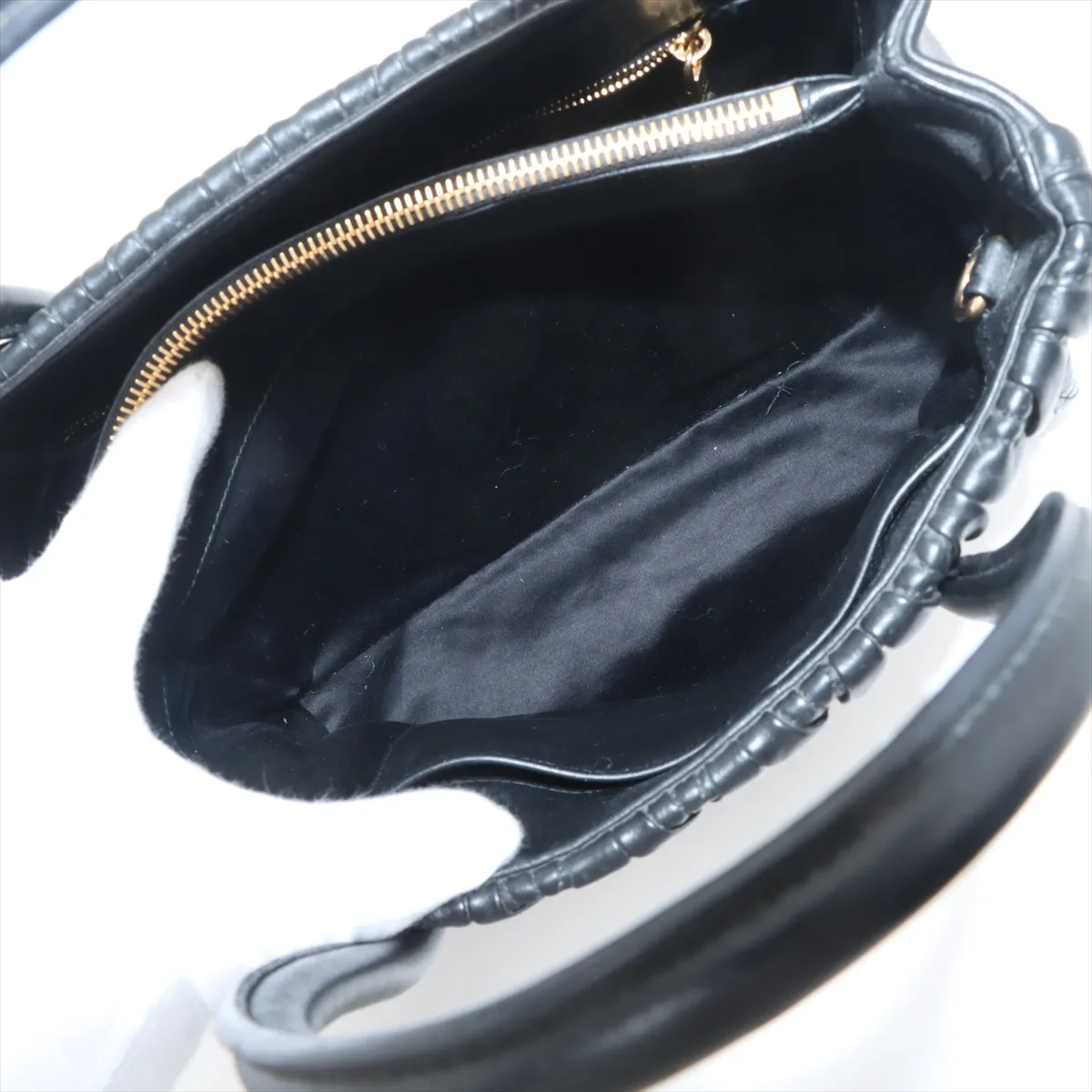 Matelassé Leather 2-Way Handbag, Black, 5BA144 — view 8
