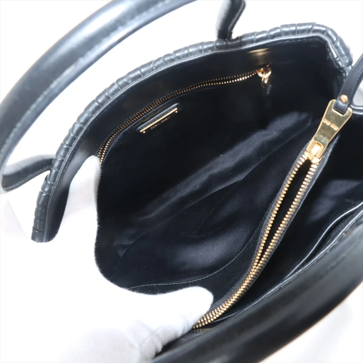 Matelassé Leather 2-Way Handbag, Black, 5BA144 — view 10
