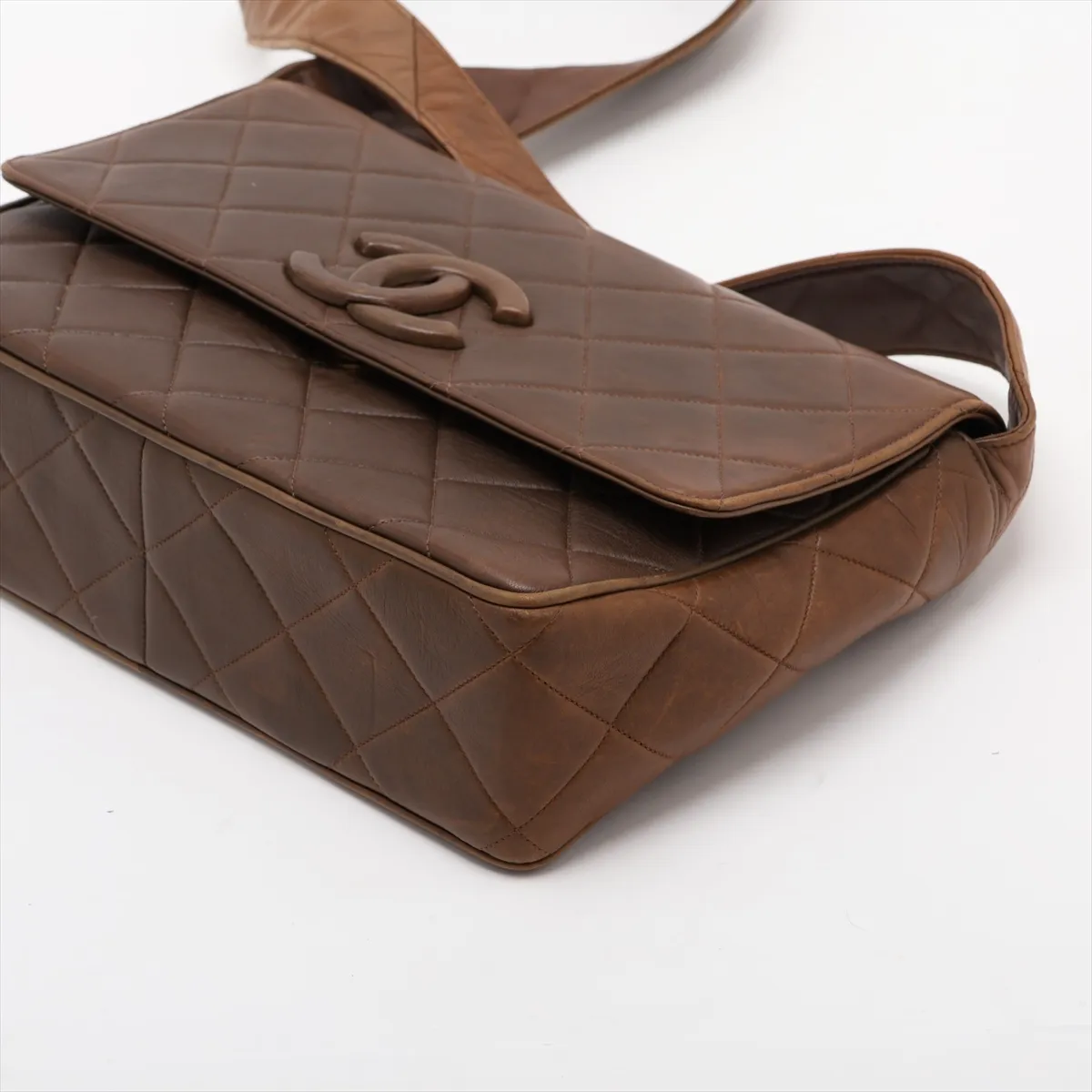 Matelassé Leather Shoulder Bag, Brown with Gold Hardware, 3001267, Series 3 — view 3