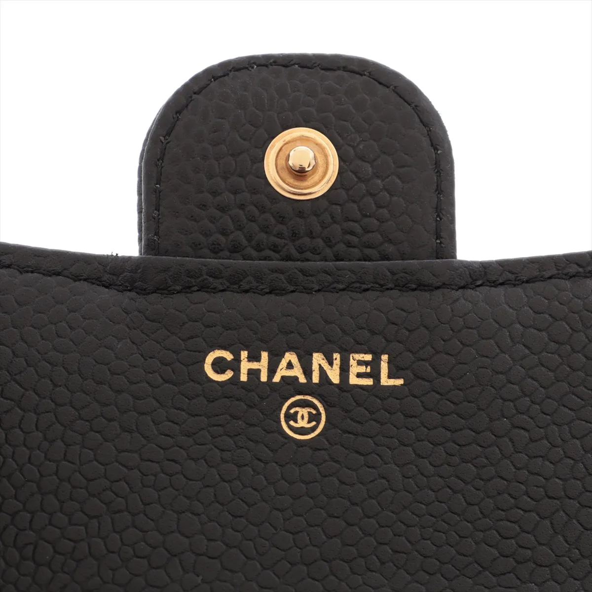 Matelassé Caviar Skin Compact Wallet, Black with Gold Hardware, G92GN851 — view 7