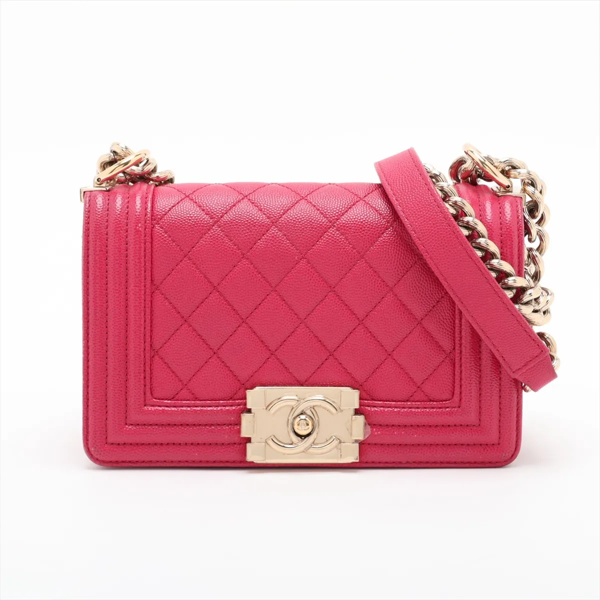 Boy Chanel 20 Small Caviar Skin Chain Shoulder Bag, Pink with Gold Hardware, 23902281, Serial Number 23, A67085