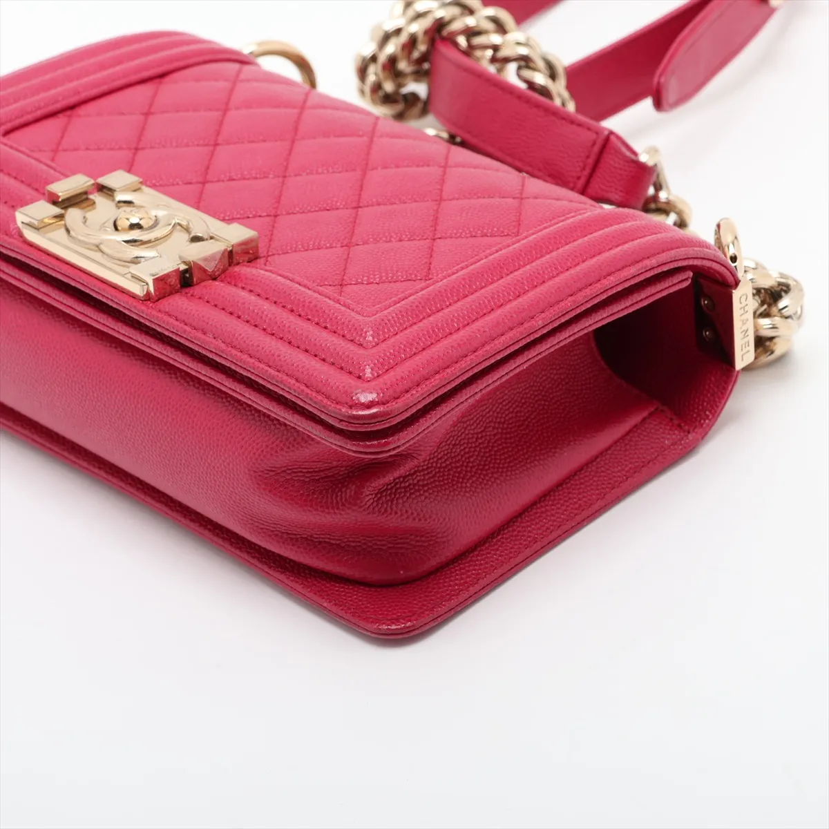 Boy Chanel 20 Small Caviar Skin Chain Shoulder Bag, Pink with Gold Hardware, 23902281, Serial Number 23, A67085 — view 3