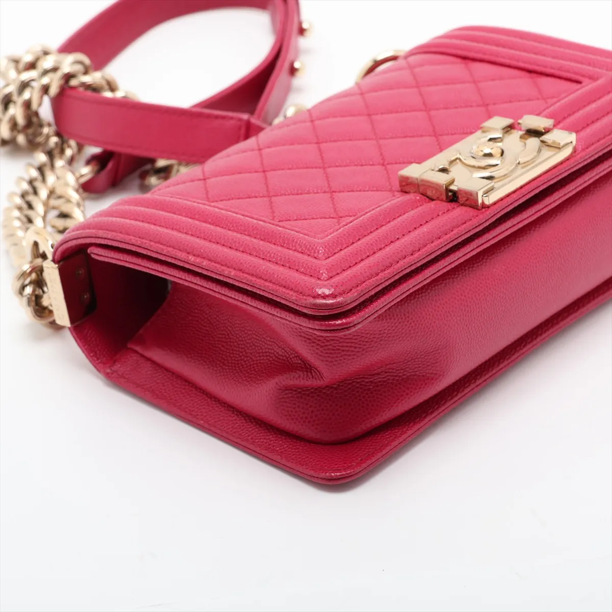 Boy Chanel 20 Small Caviar Skin Chain Shoulder Bag, Pink with Gold Hardware, 23902281, Serial Number 23, A67085 — view 4