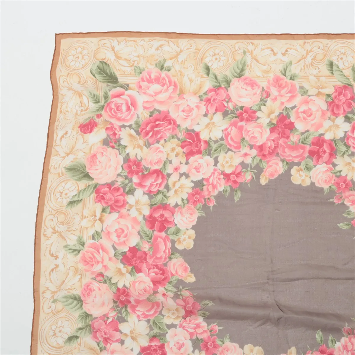 Flower Scarf Silk Beige x Pink Thread Fuzz Thread Wrinkle — view 2