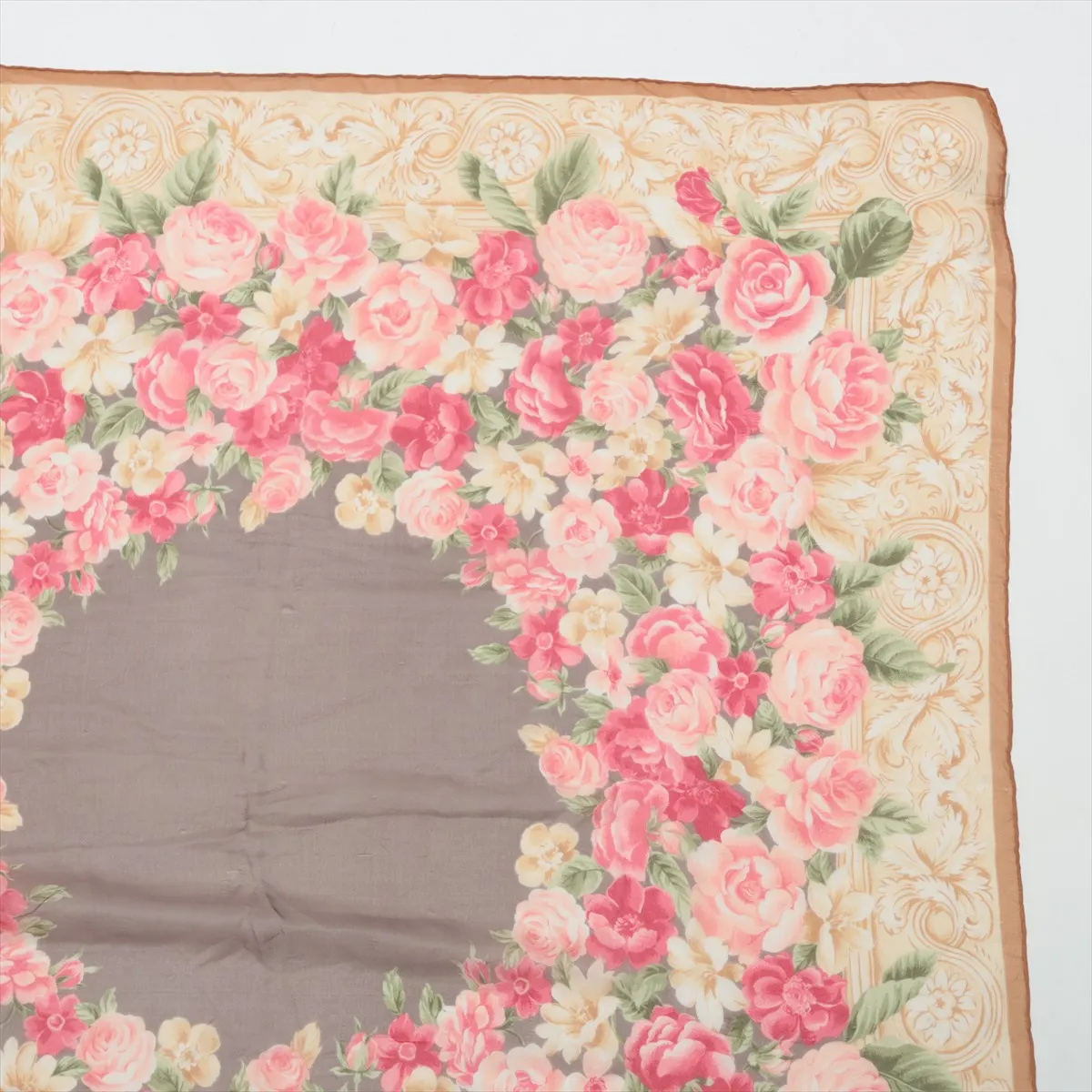 Flower Scarf Silk Beige x Pink Thread Fuzz Thread Wrinkle — view 3