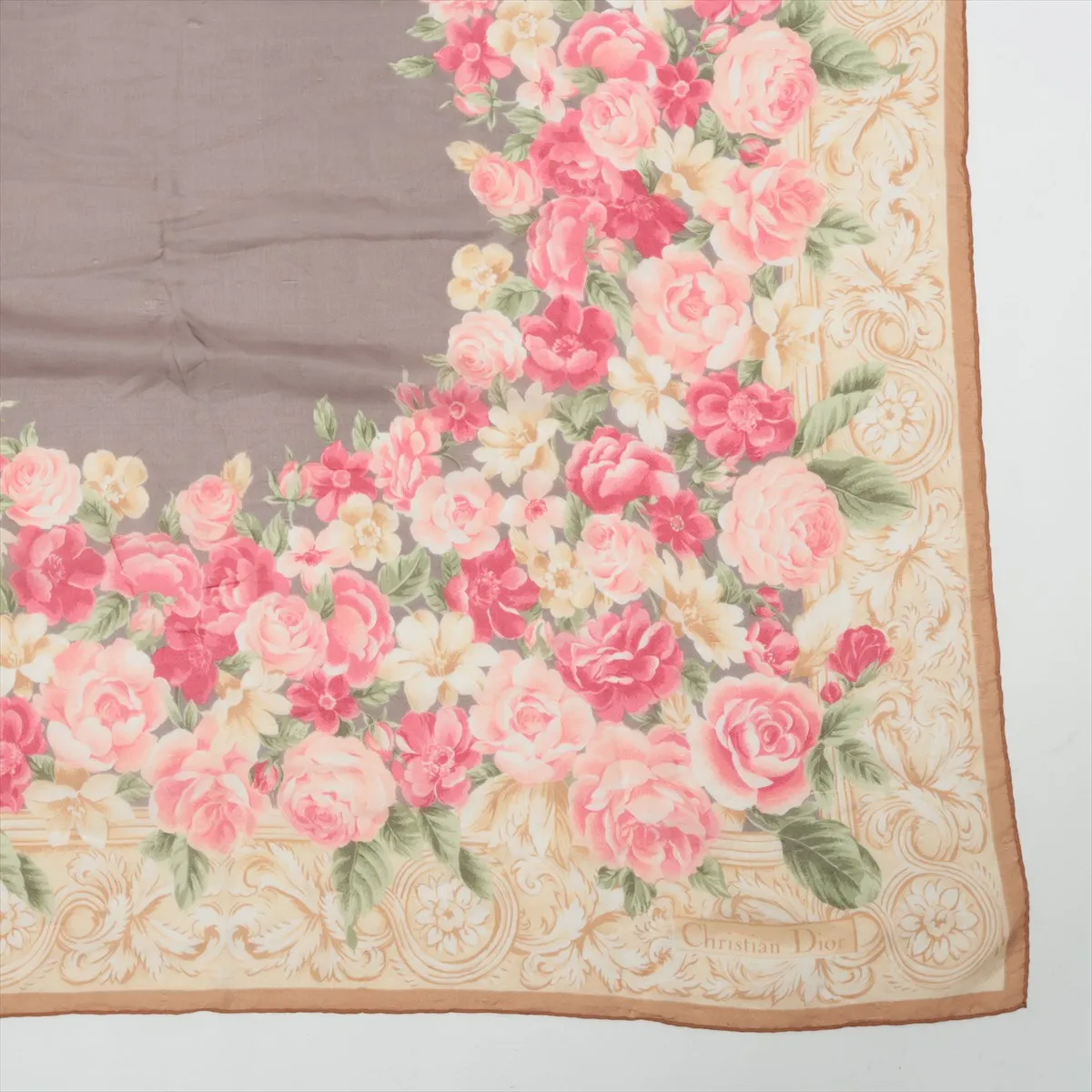 Flower Scarf Silk Beige x Pink Thread Fuzz Thread Wrinkle — view 4
